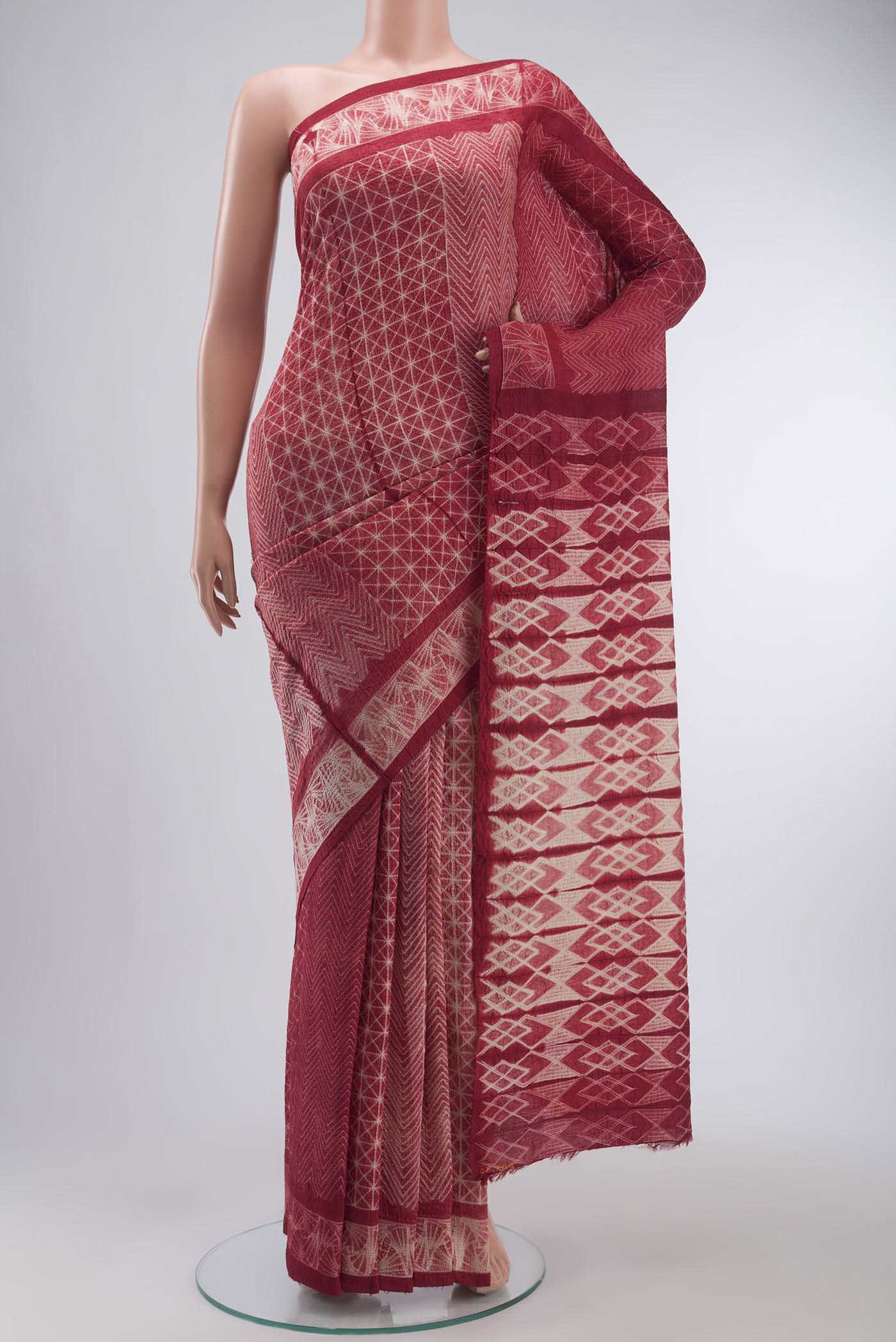 Red Bhagalpuri Tussar Silk Saree