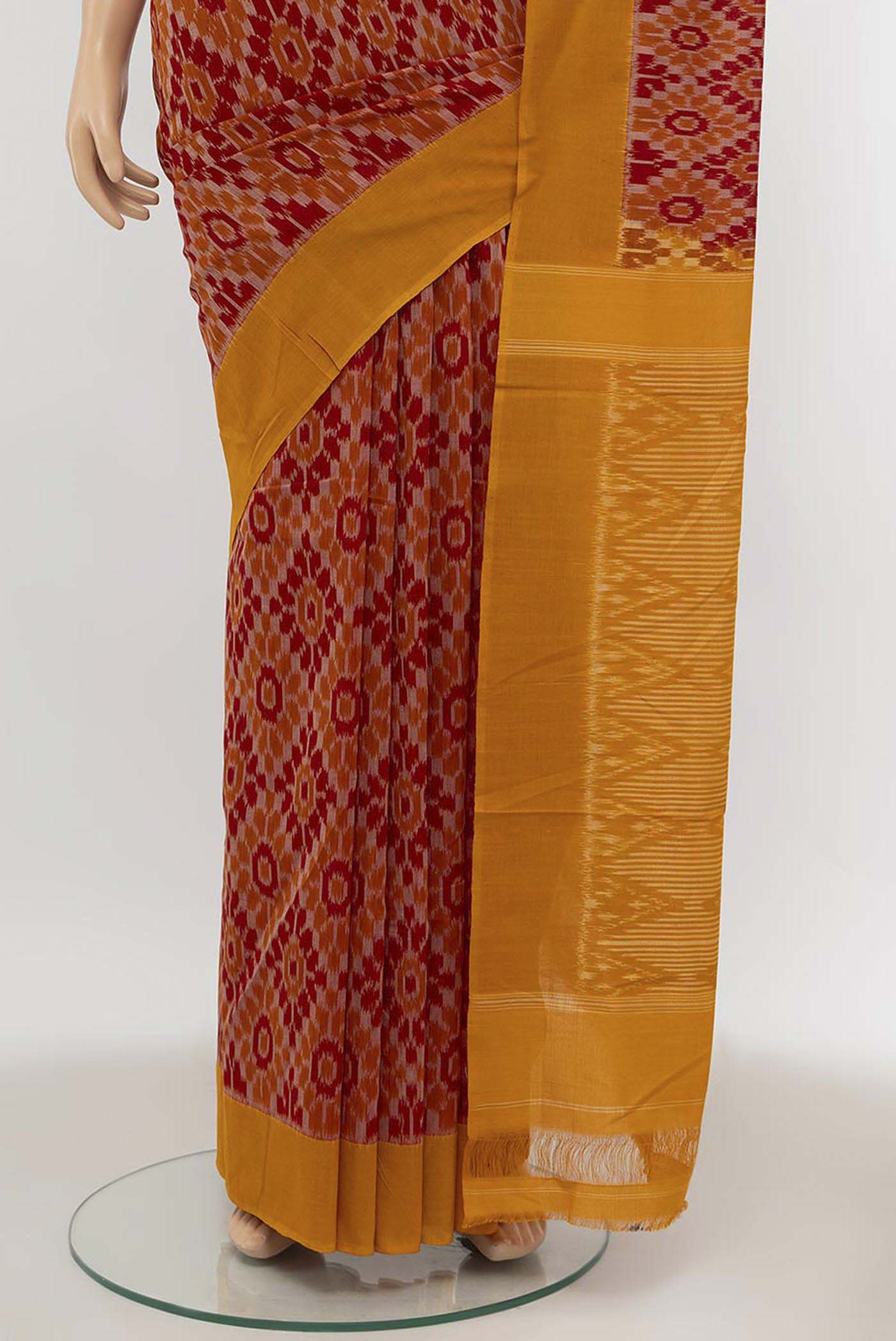 Red Pochampally Cotton Saree - Image 3