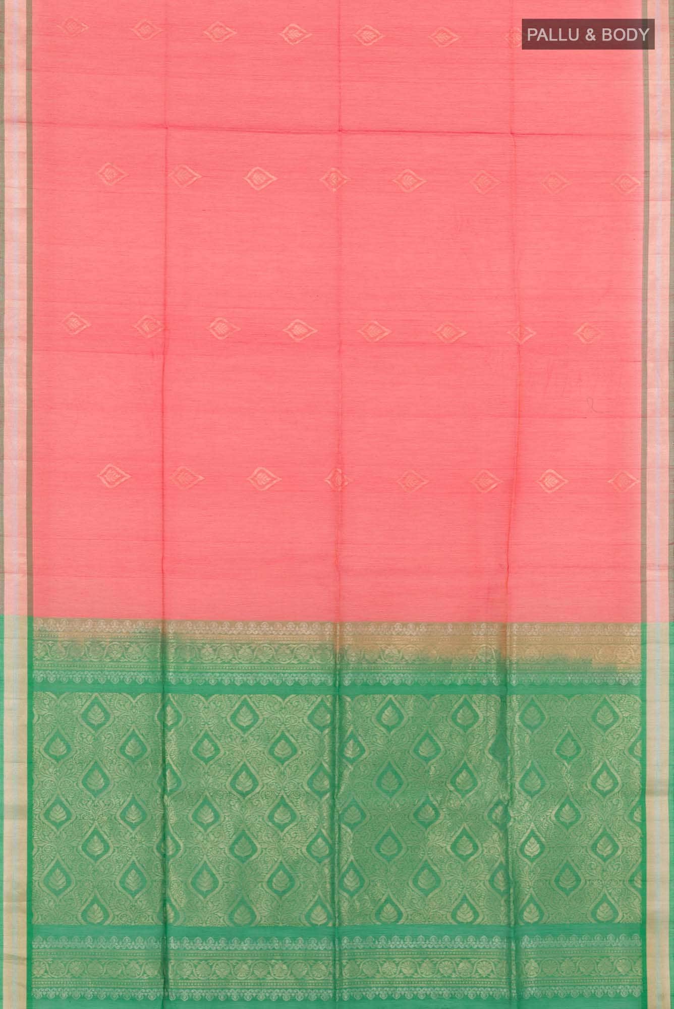 Red Blended Kora Cotton Saree - Image 2