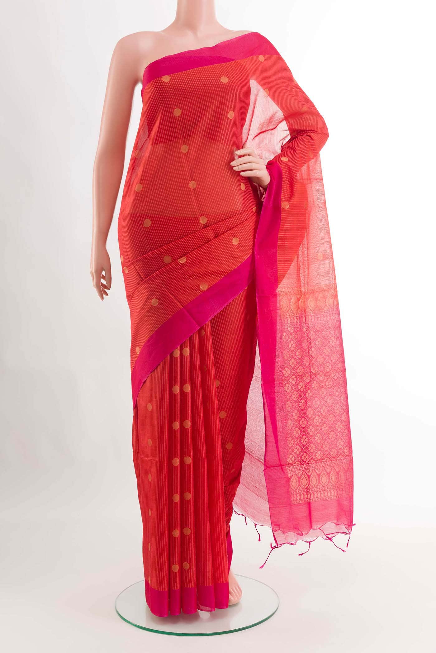 Red Blended Kora Cotton Saree