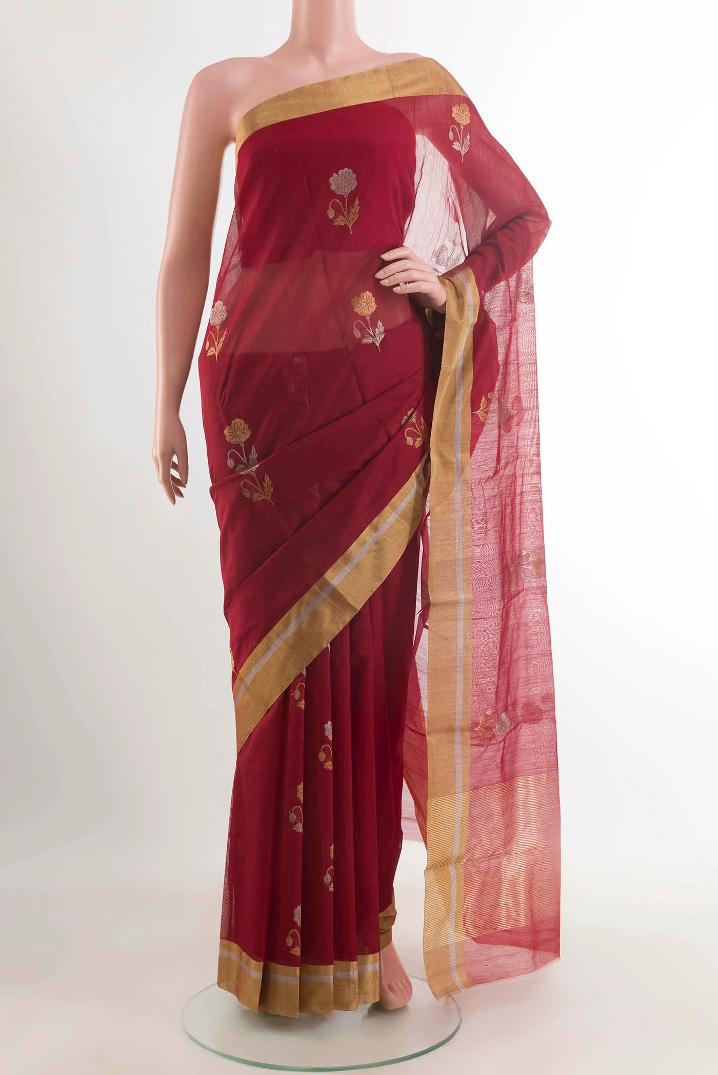 Maroon Chanderi Silk Cotton Saree