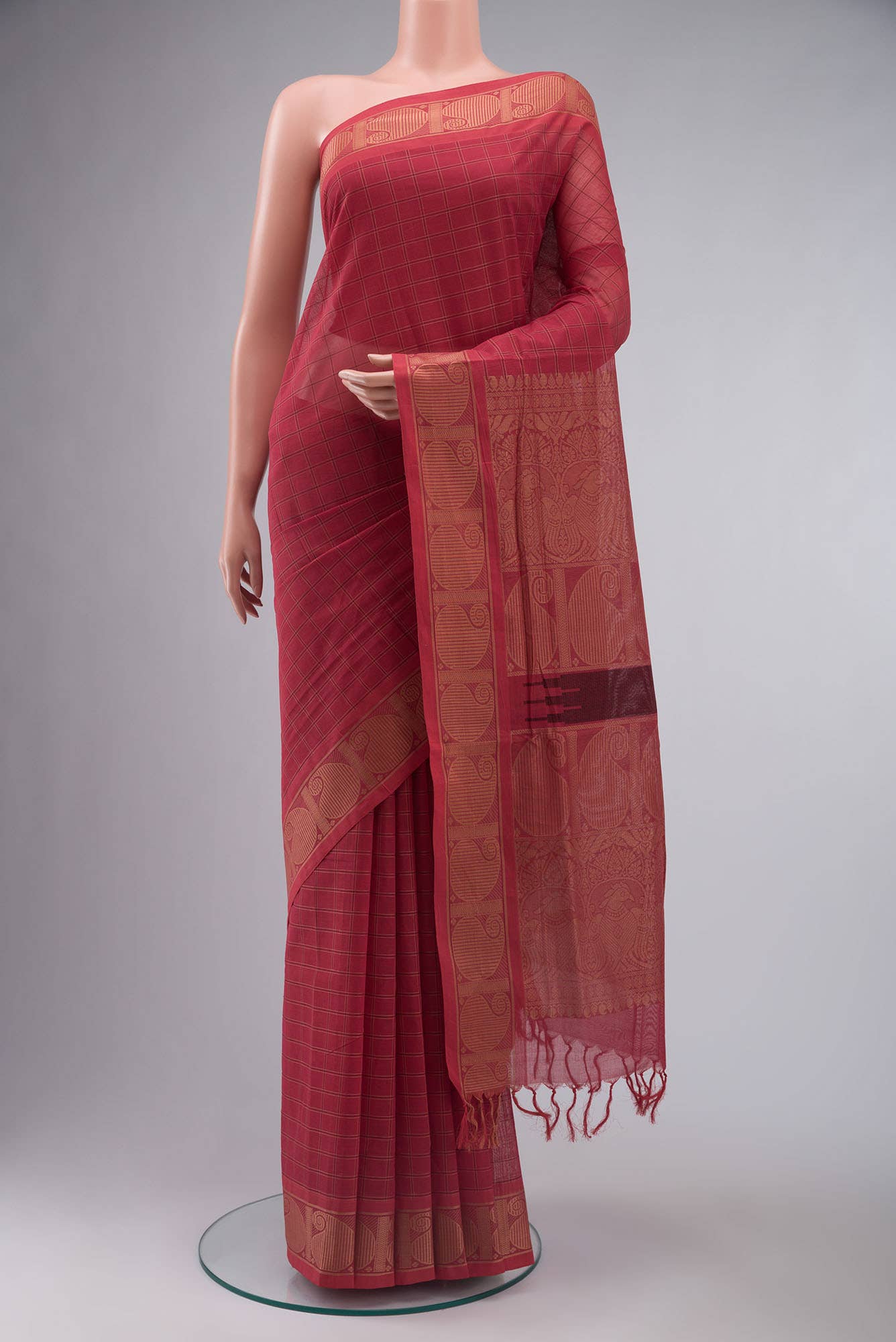 Red Coimbatore Cotton Saree