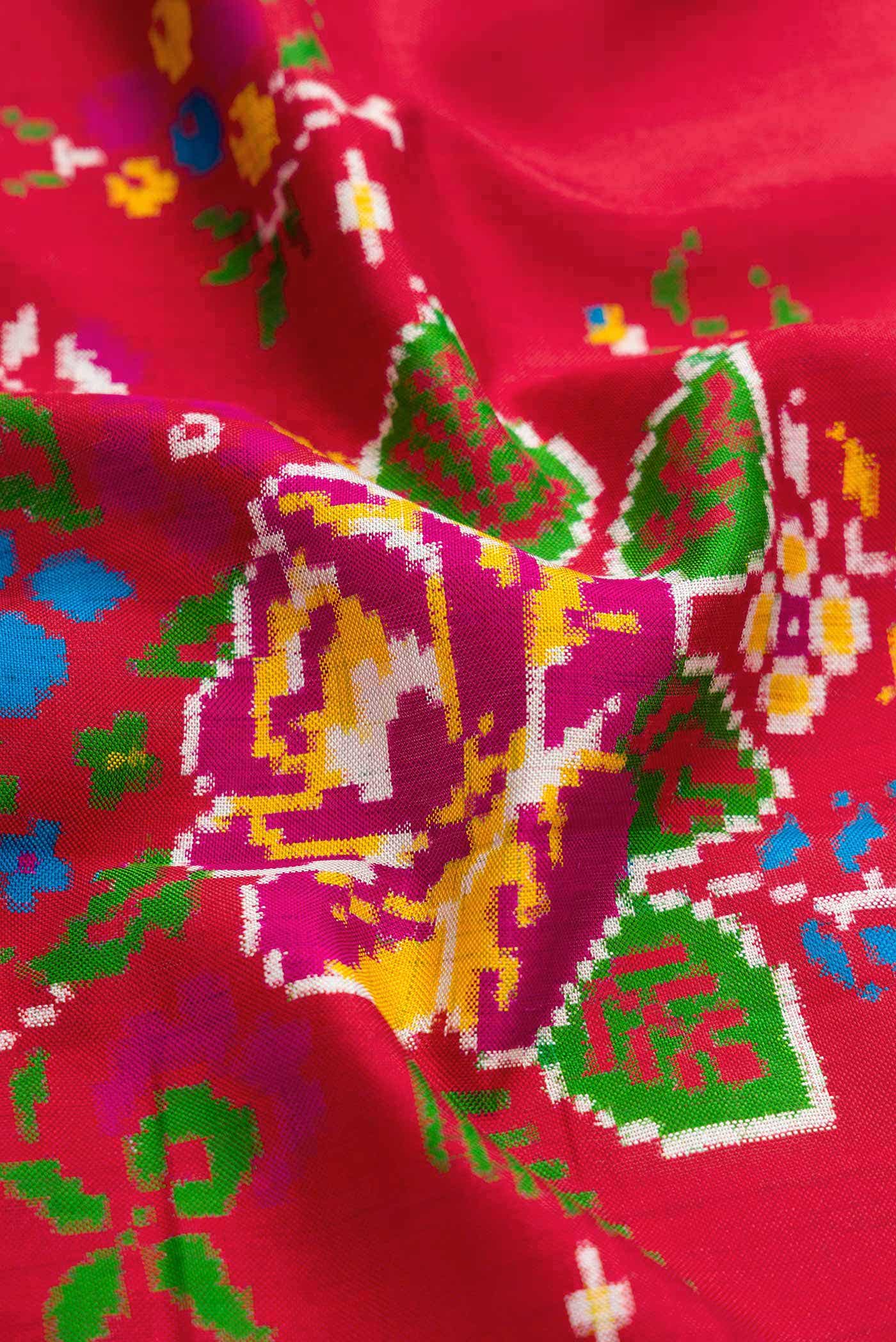 Pure Silk Pure Zari Red Double Ikat Saree - Image 3