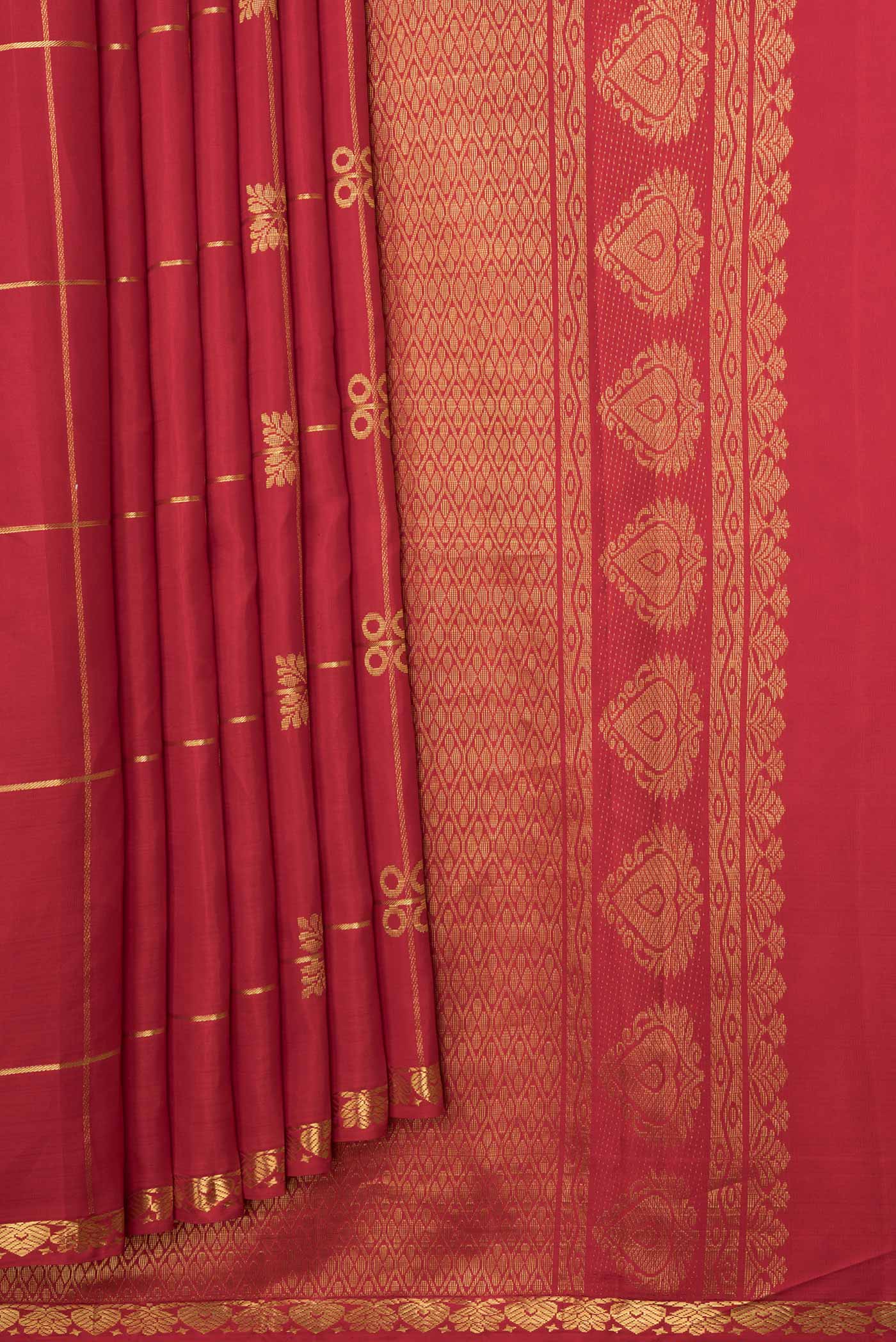 Red Dual Tone Kanjivaram Silk Saree - Image 4