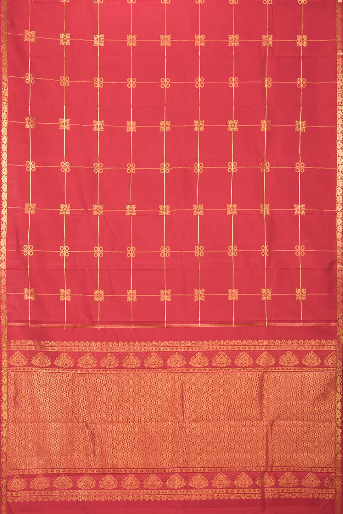 Red Dual Tone Kanjivaram Silk Saree - Image 6