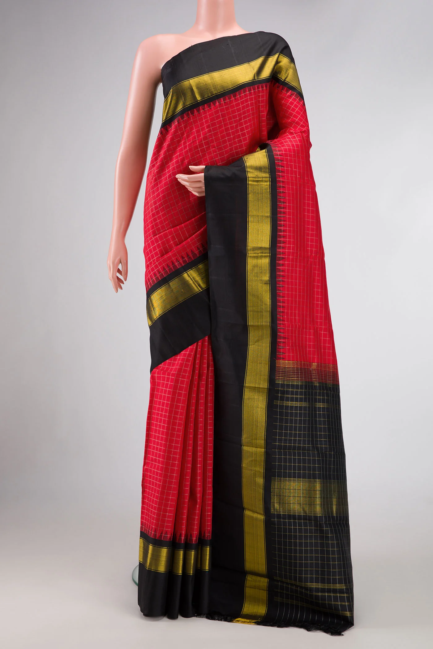 Red with Pink Color Kanchipuram Silk Saree