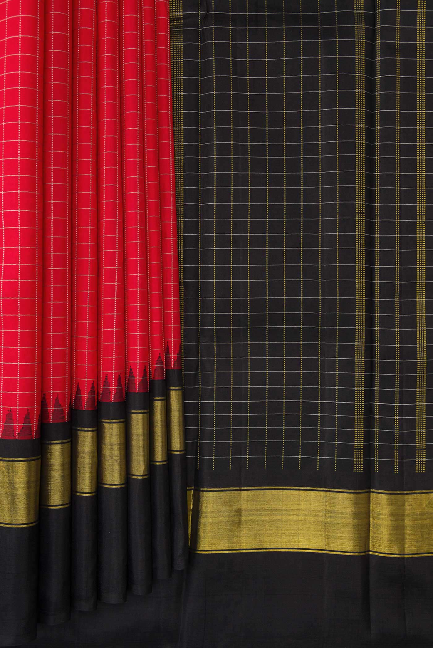 Red with Pink Color Kanchipuram Silk Saree - Image 4
