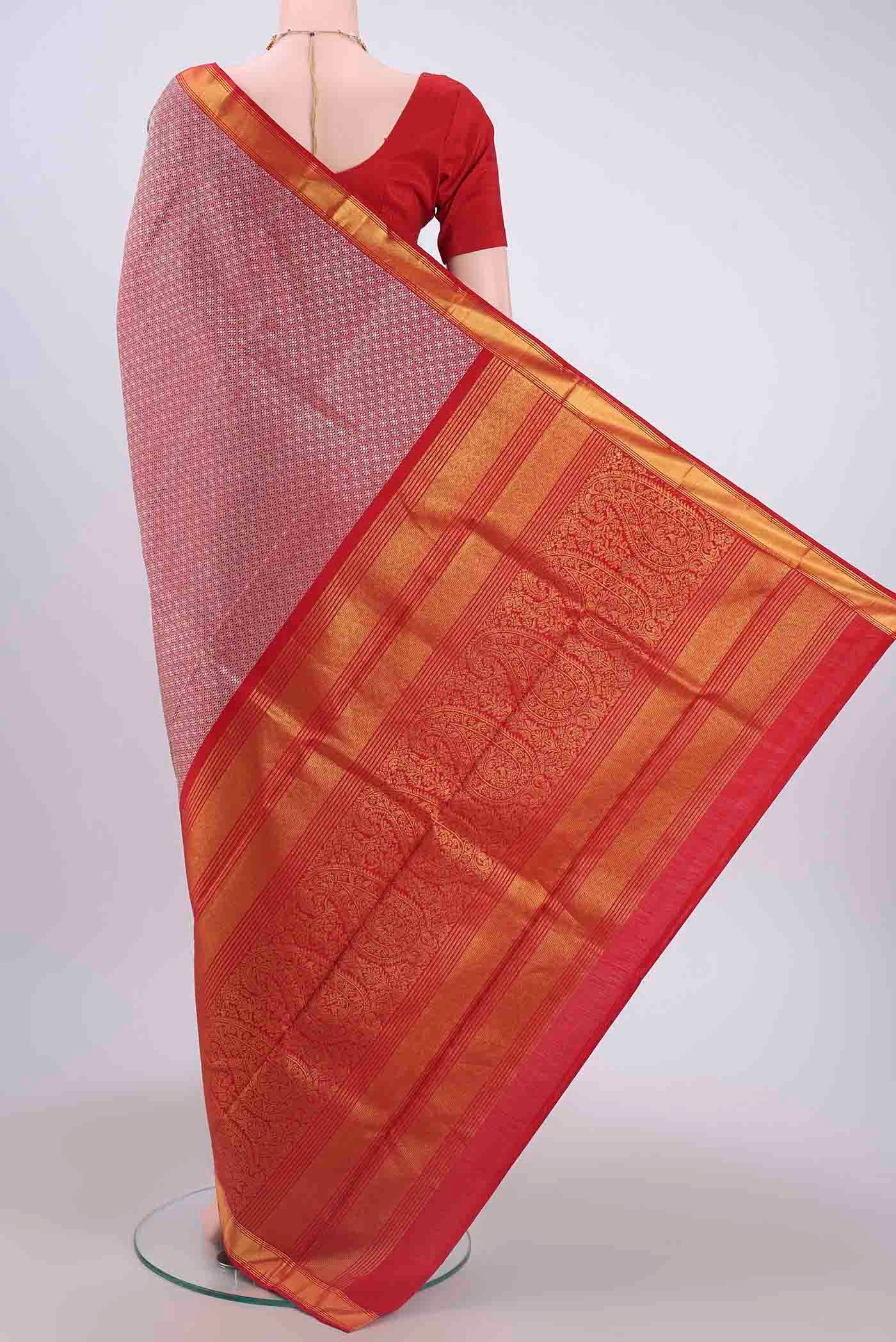 Red Dual Tone Kanjivaram Silk Saree - Image 3