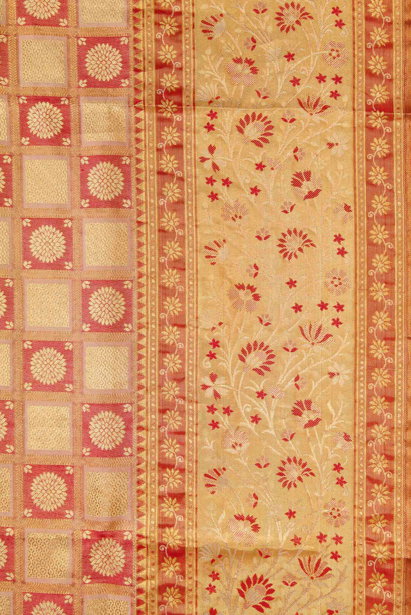 Gold with Red Color Kanchipuram Tissue Silk Saree - Image 3