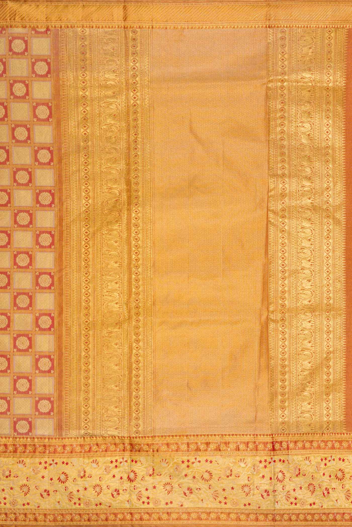 Gold with Red Color Kanchipuram Tissue Silk Saree - Image 7