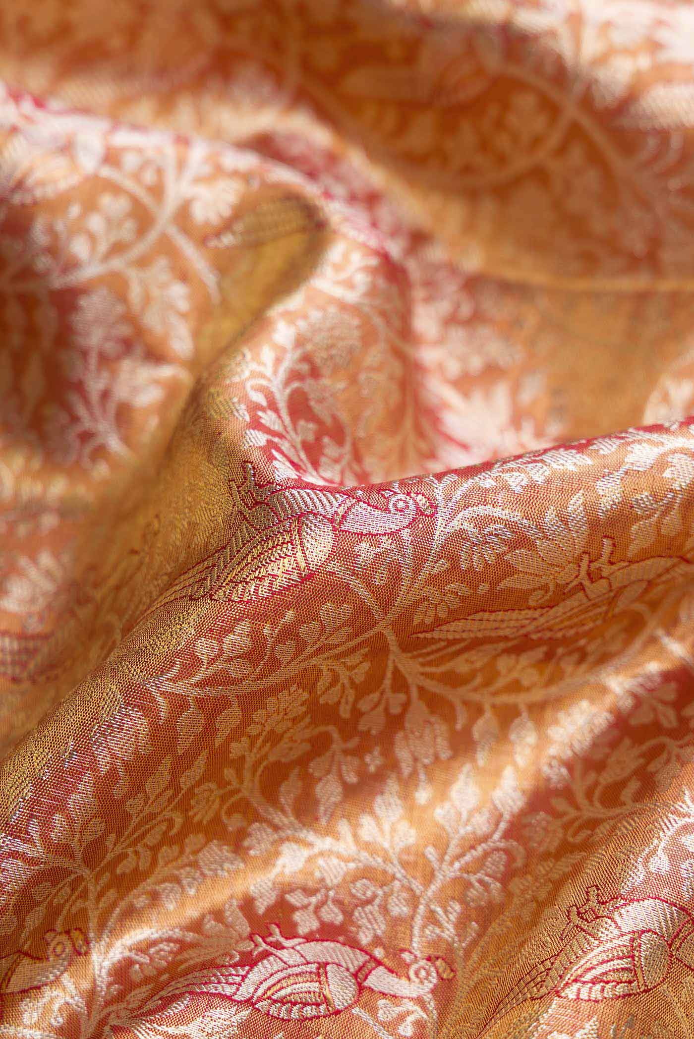 Gold with Red Color Kanjivaram Tissue Silk Saree - Image 2