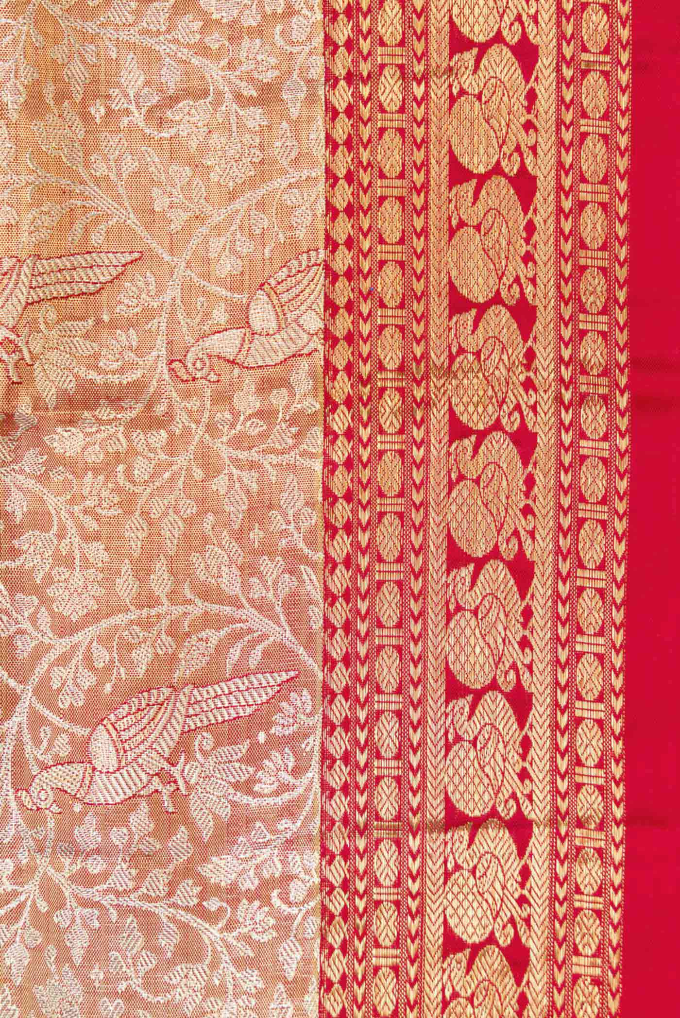 Gold with Red Color Kanjivaram Tissue Silk Saree - Image 3