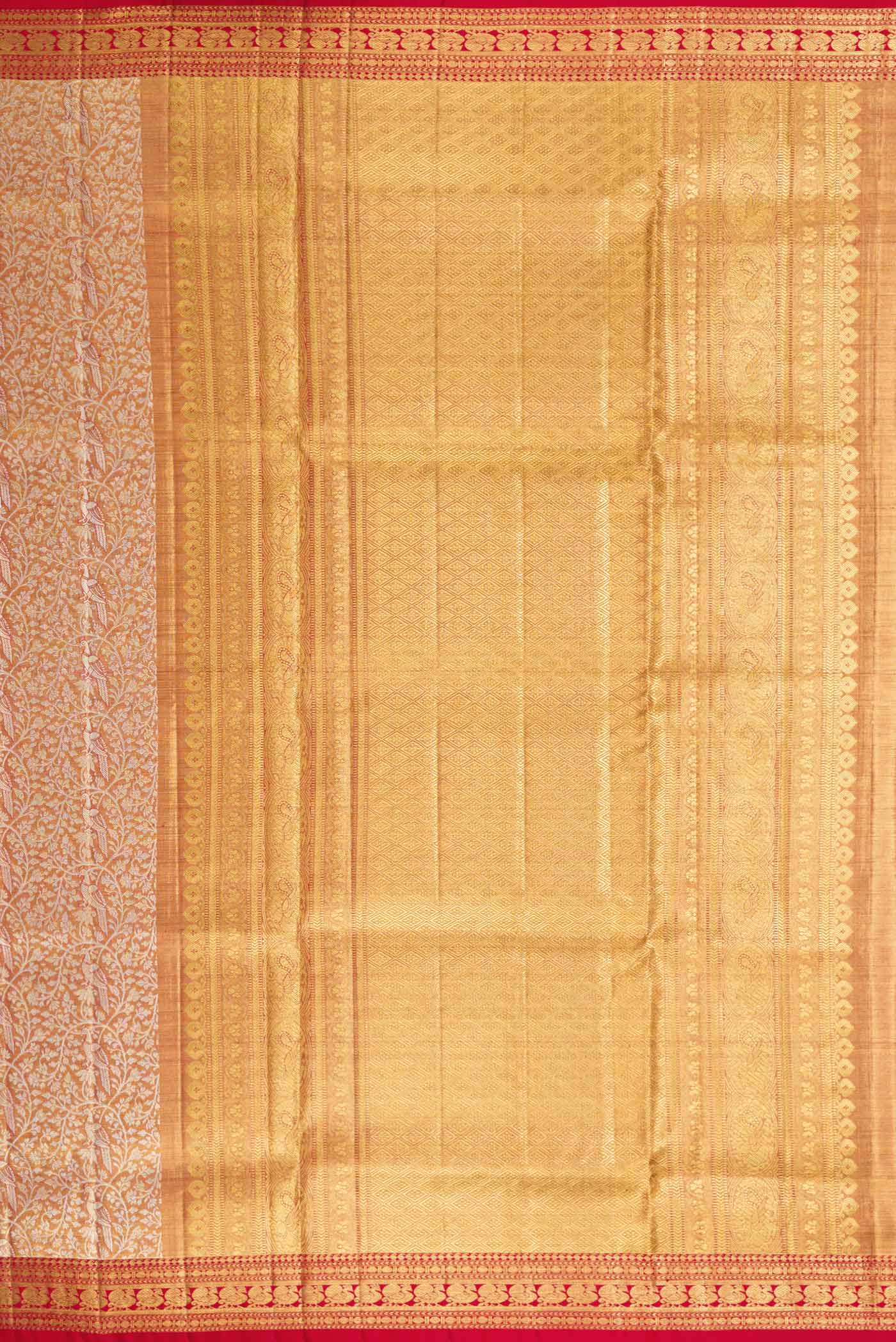 Gold with Red Color Kanjivaram Tissue Silk Saree - Image 7