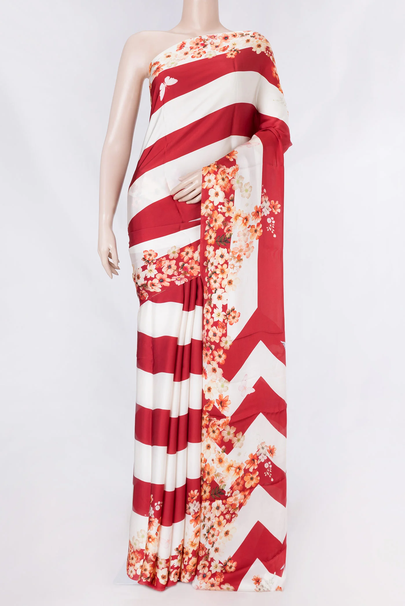 Red Dual Tone Mysore Crepe Saree