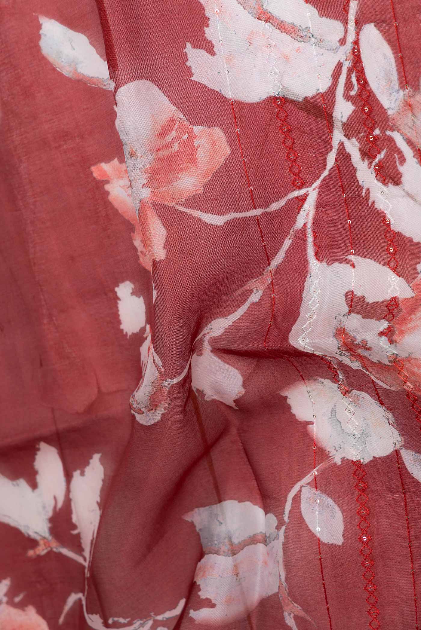 Red Dual Tone Organza Silk Saree - Image 2