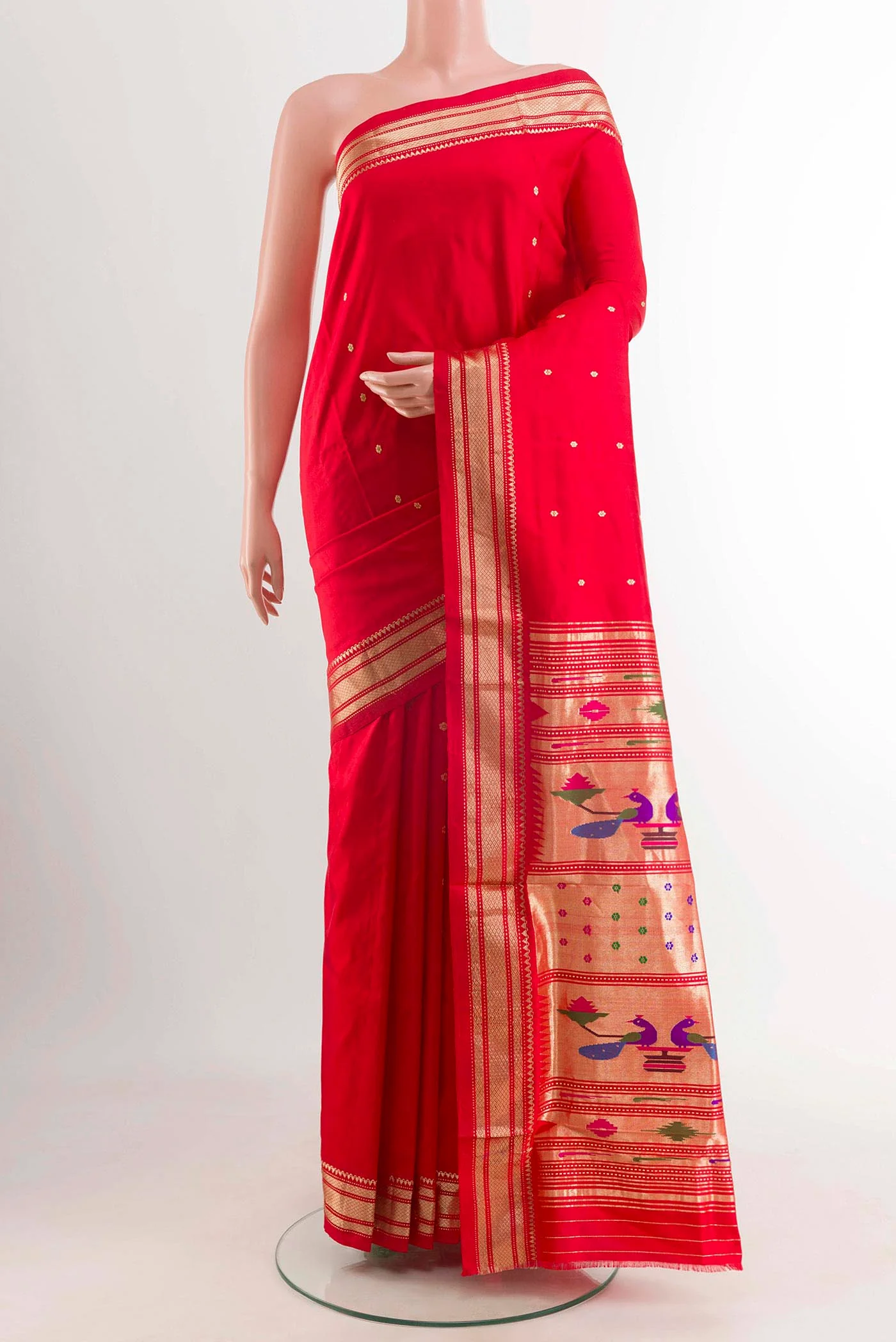 Red Dual Tone Paithani Silk Saree