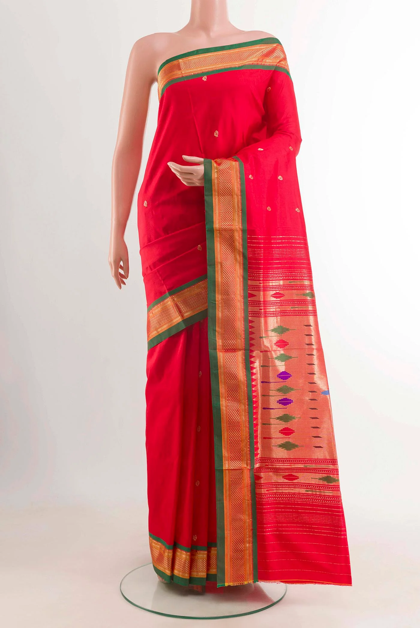 Red Dual Tone Paithani Silk Saree