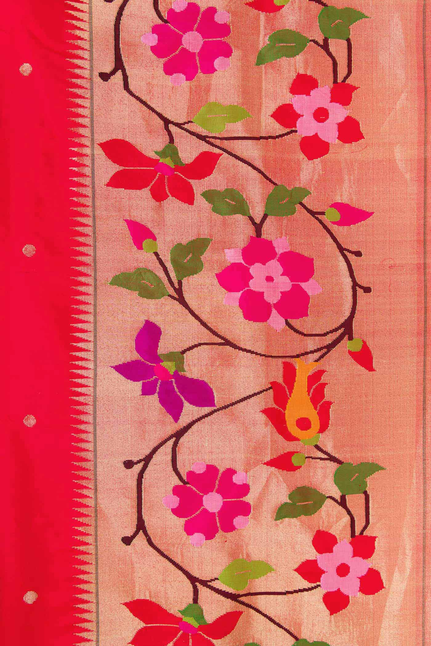 Red Dual Tone Paithani Silk Saree - Image 3