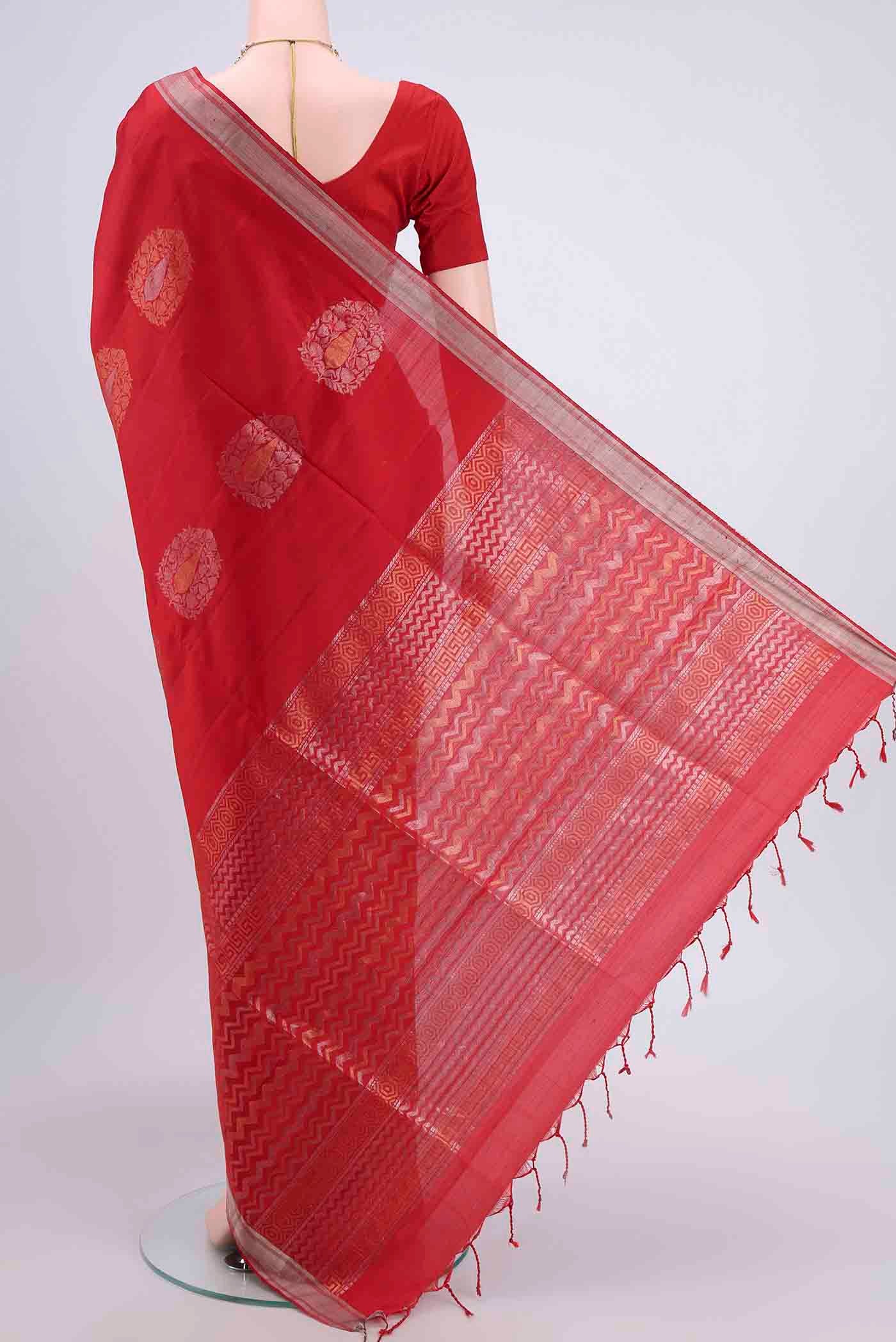 Red Dual Tone Soft Silk Saree - Image 3