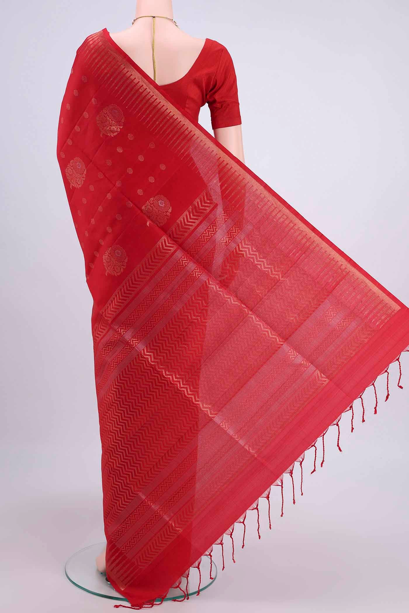 Red Dual Tone Soft Silk Saree - Image 3