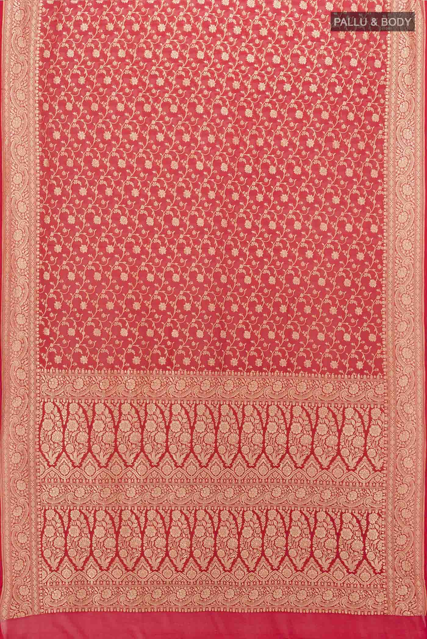 Red Banarasi Georgette Saree - Image 5