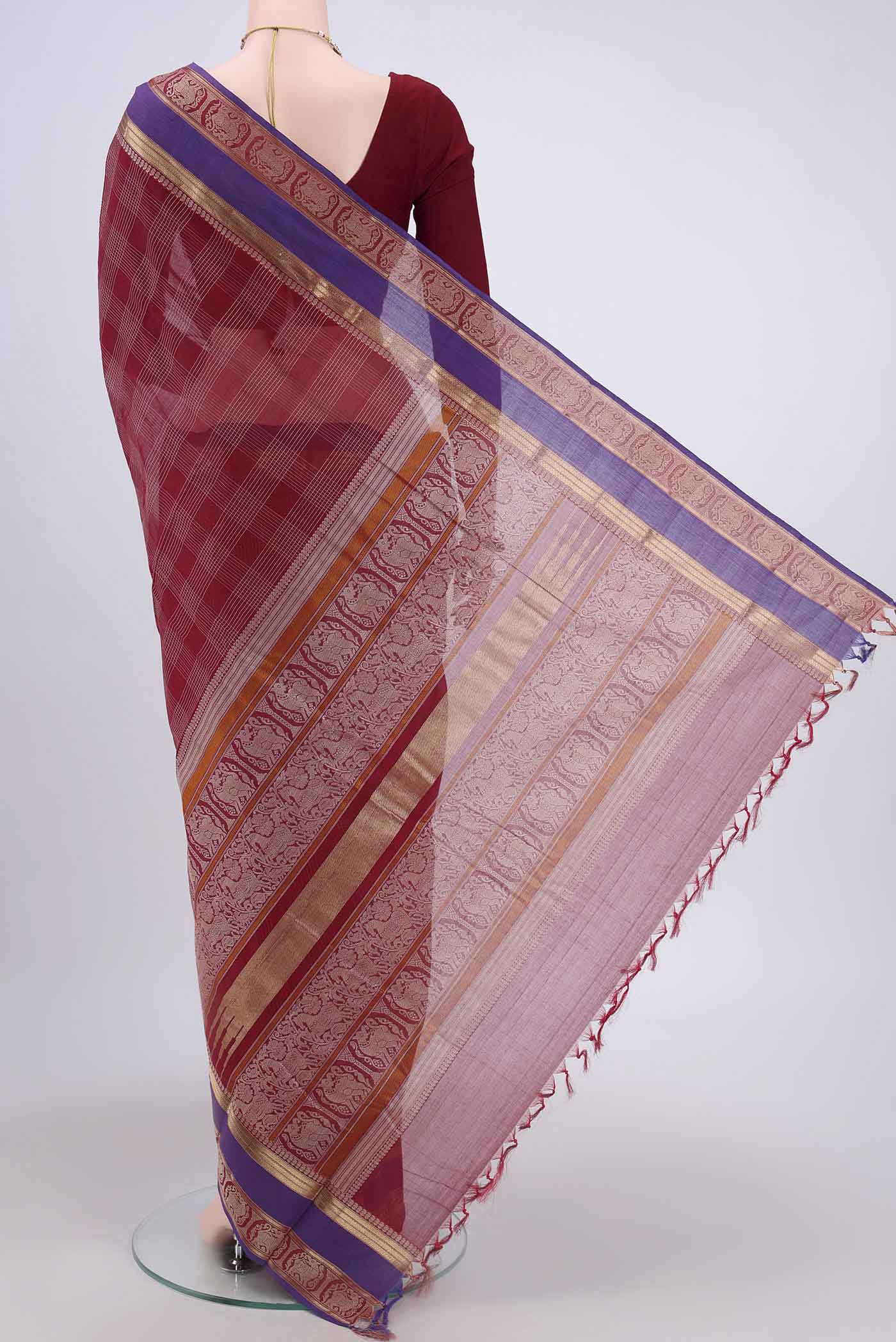 Maroon Kanchi Cotton Saree - Image 3