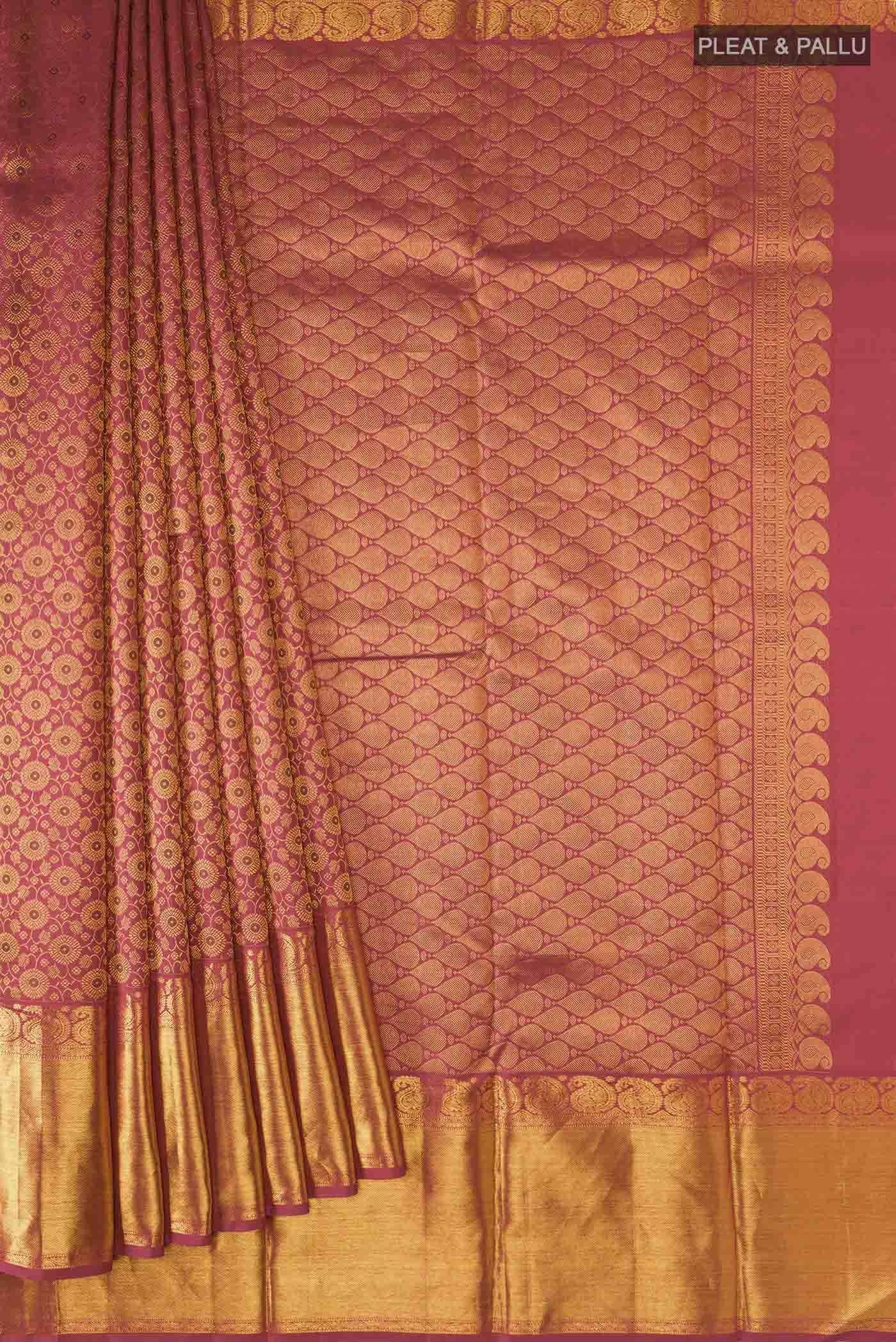 Coral Kanjivaram Silk Saree - Image 4
