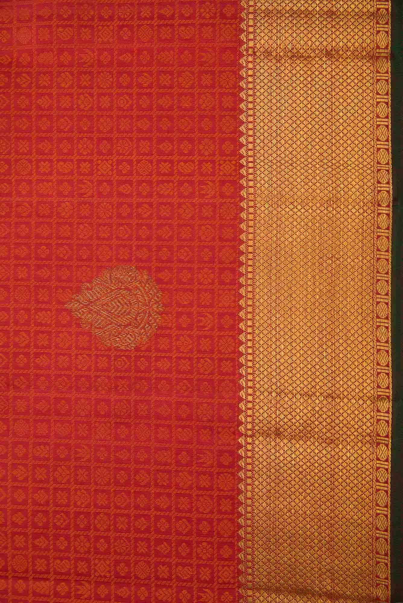 Pure Silk Pure Zari Red Dual Tone Kanchipuram Saree - Image 5