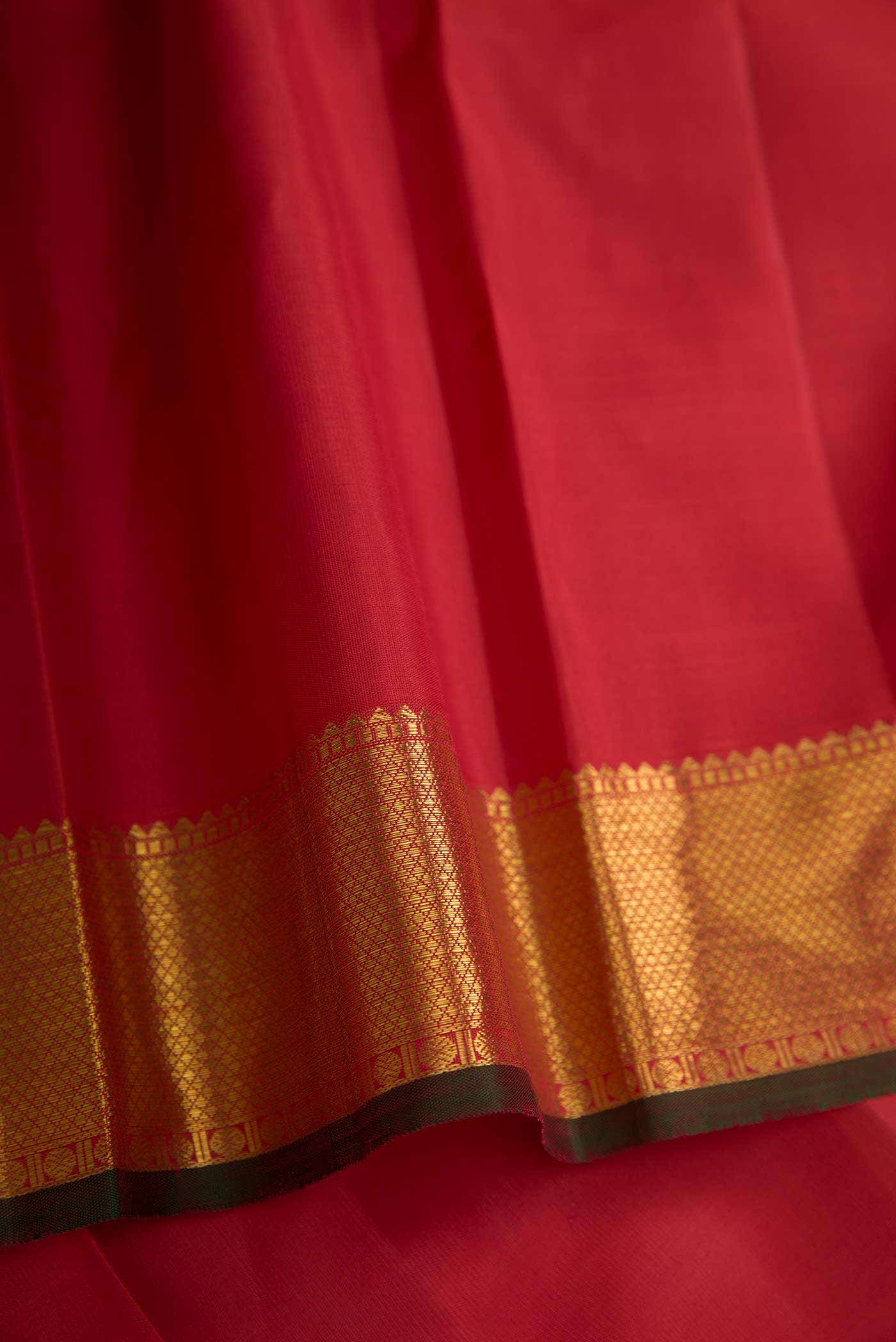 Pure Silk Pure Zari Red Dual Tone Kanchipuram Saree - Image 6