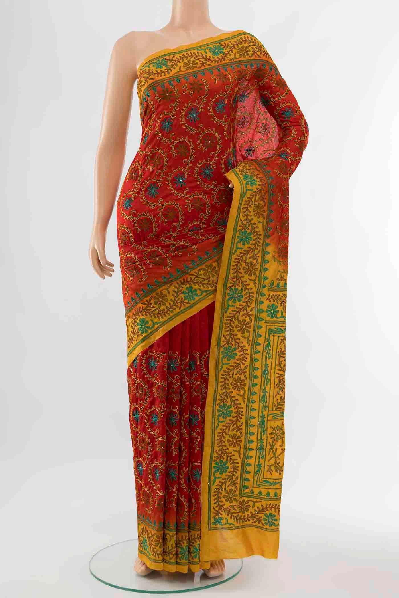 Red Blended Raw Silk Saree