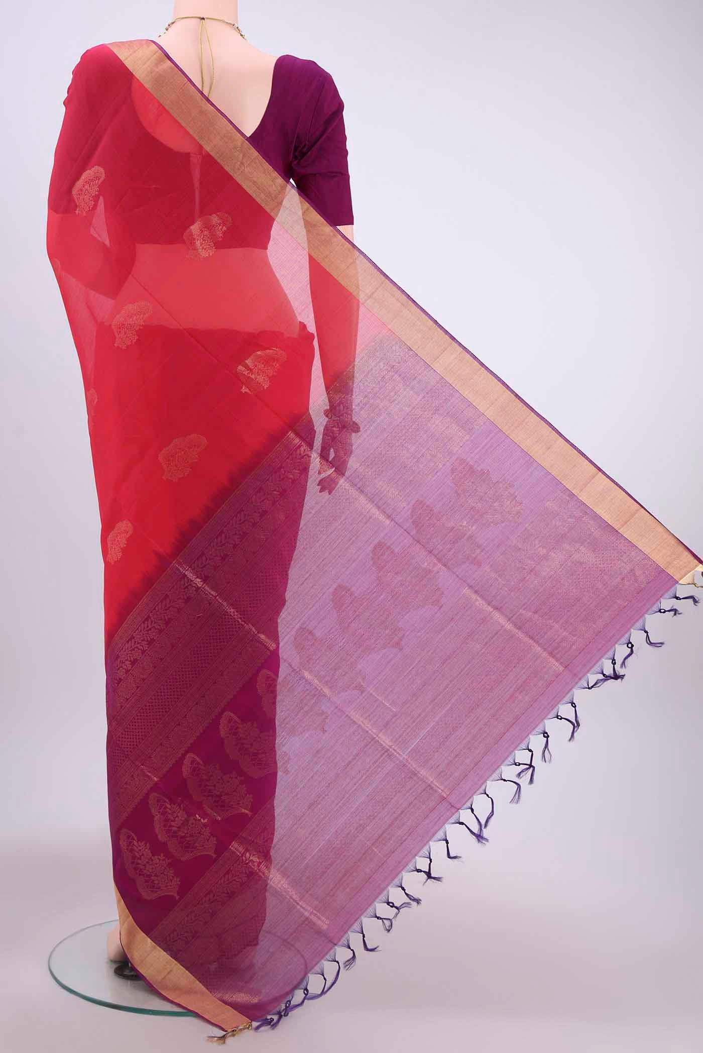 Red Kora Cotton Saree - Image 3