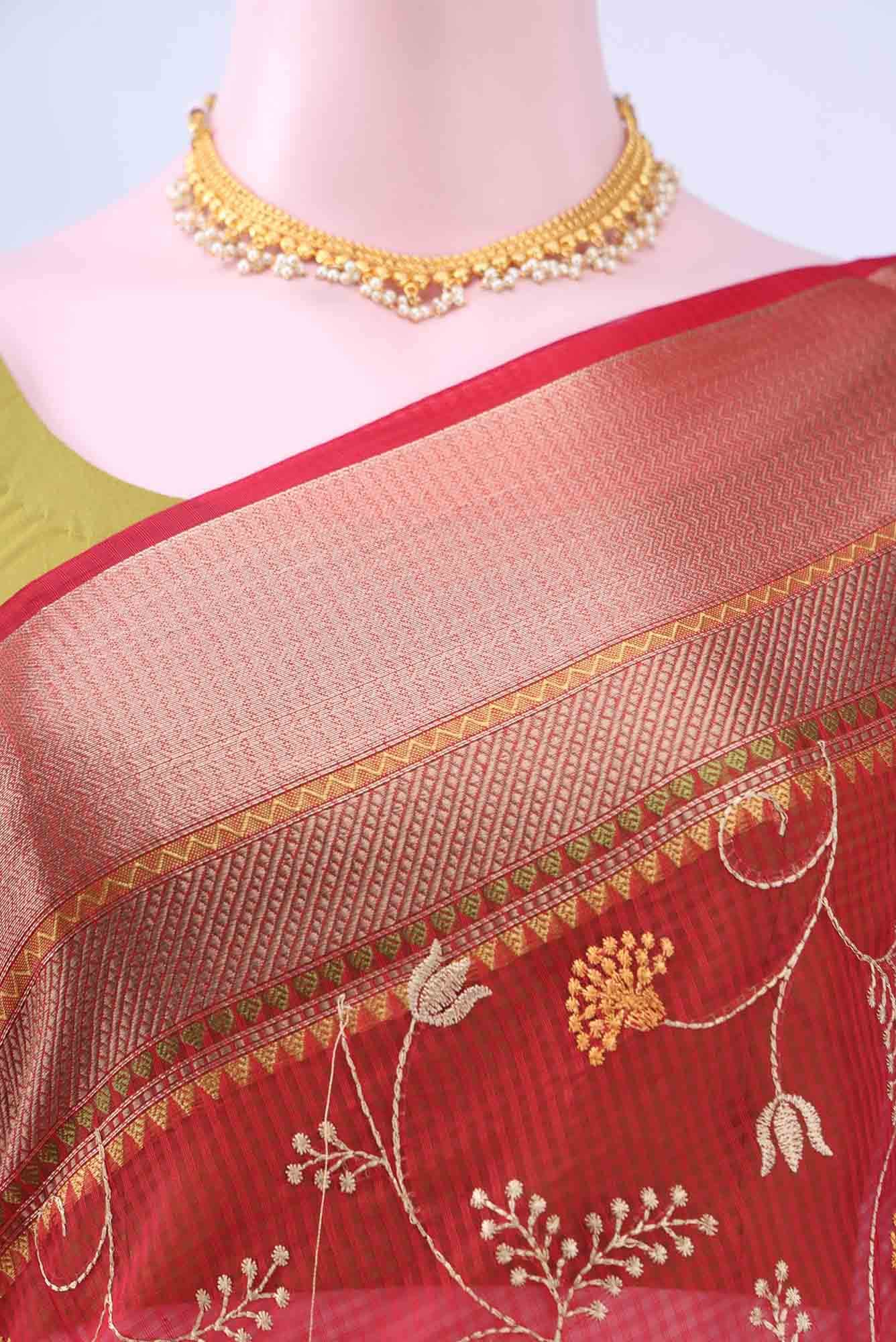 Red Kota Cotton Saree - Image 3