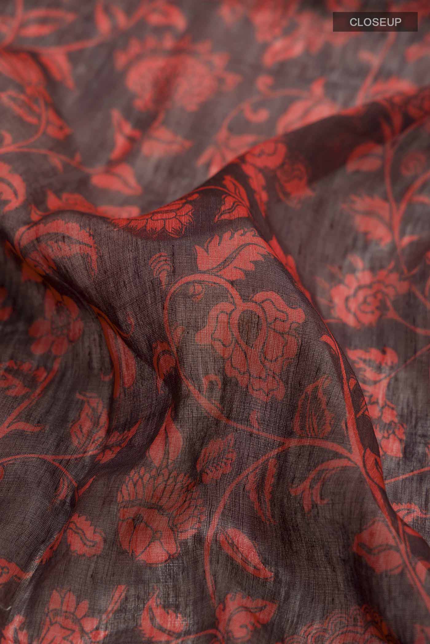 Red Linen Cotton Saree - Image 2