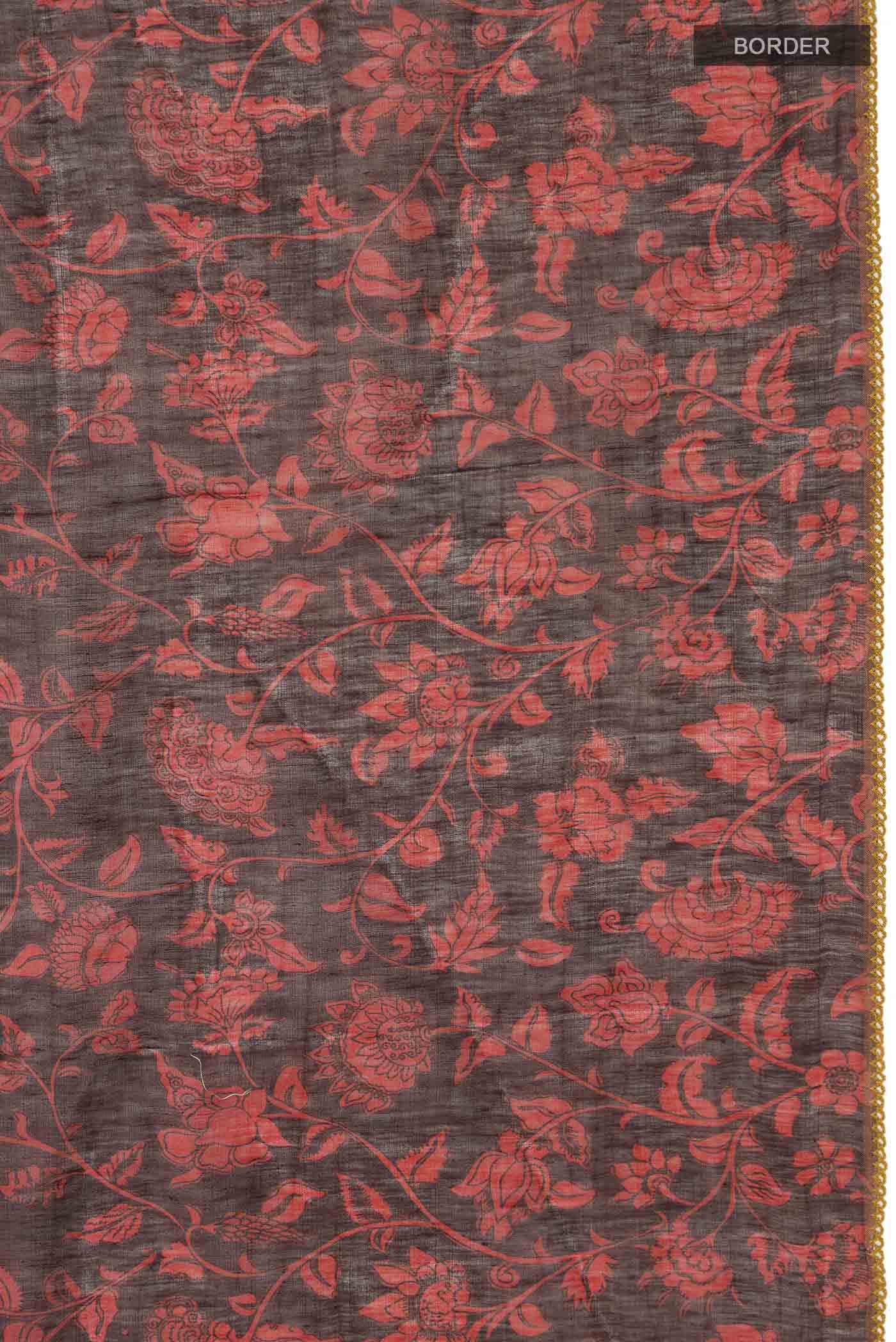 Red Linen Cotton Saree - Image 3
