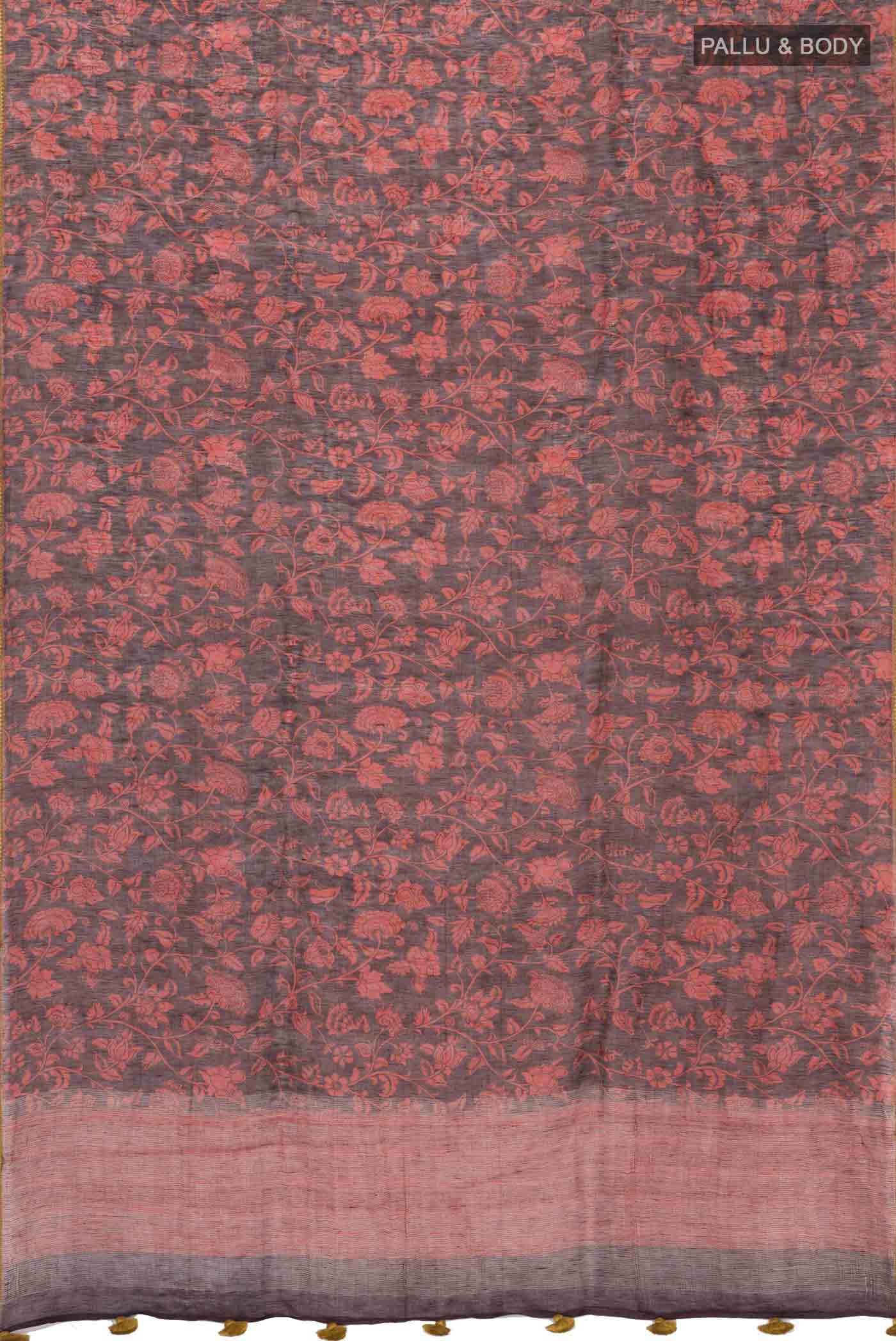 Red Linen Cotton Saree - Image 5