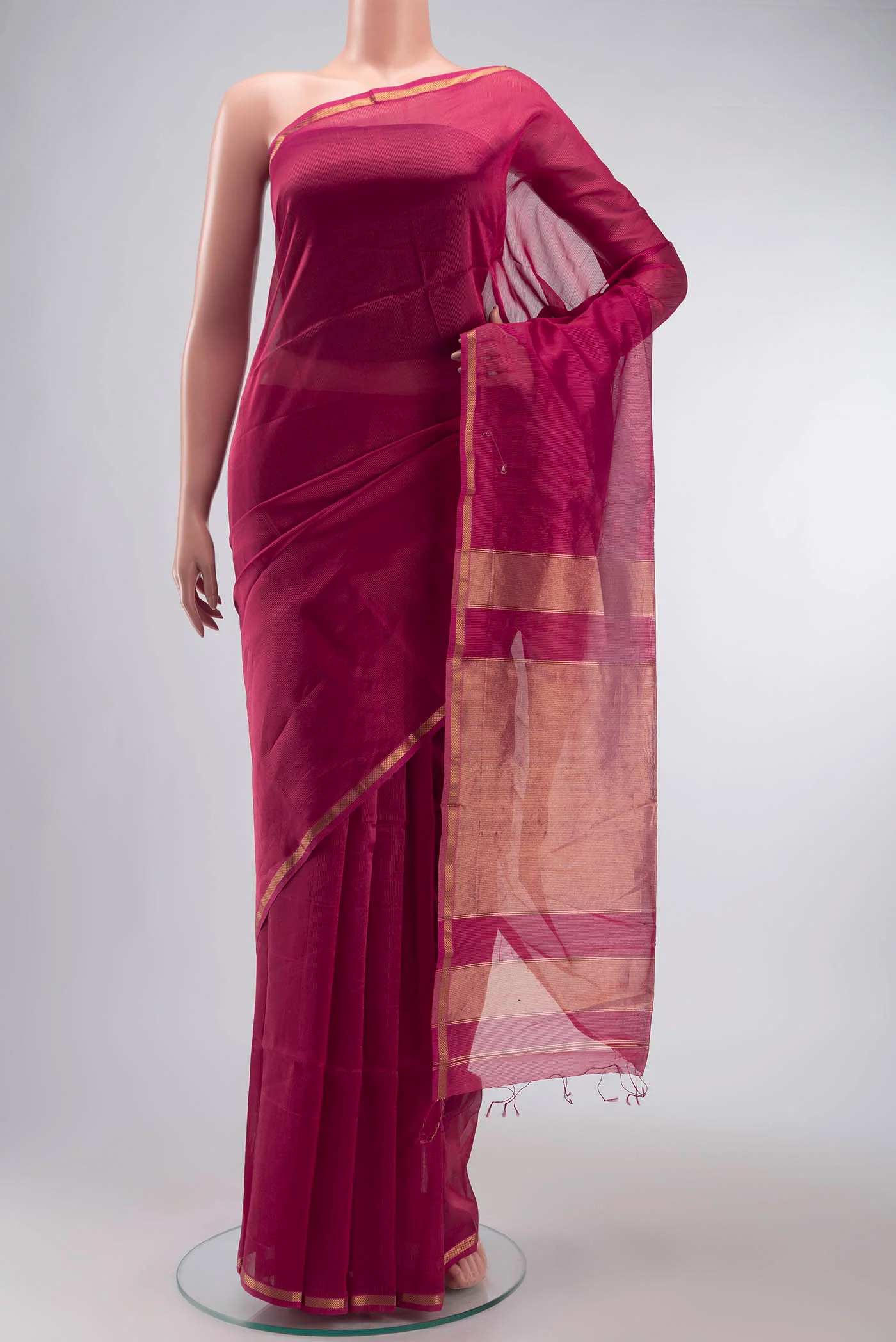 Red Maheshwari Silk Cotton Saree