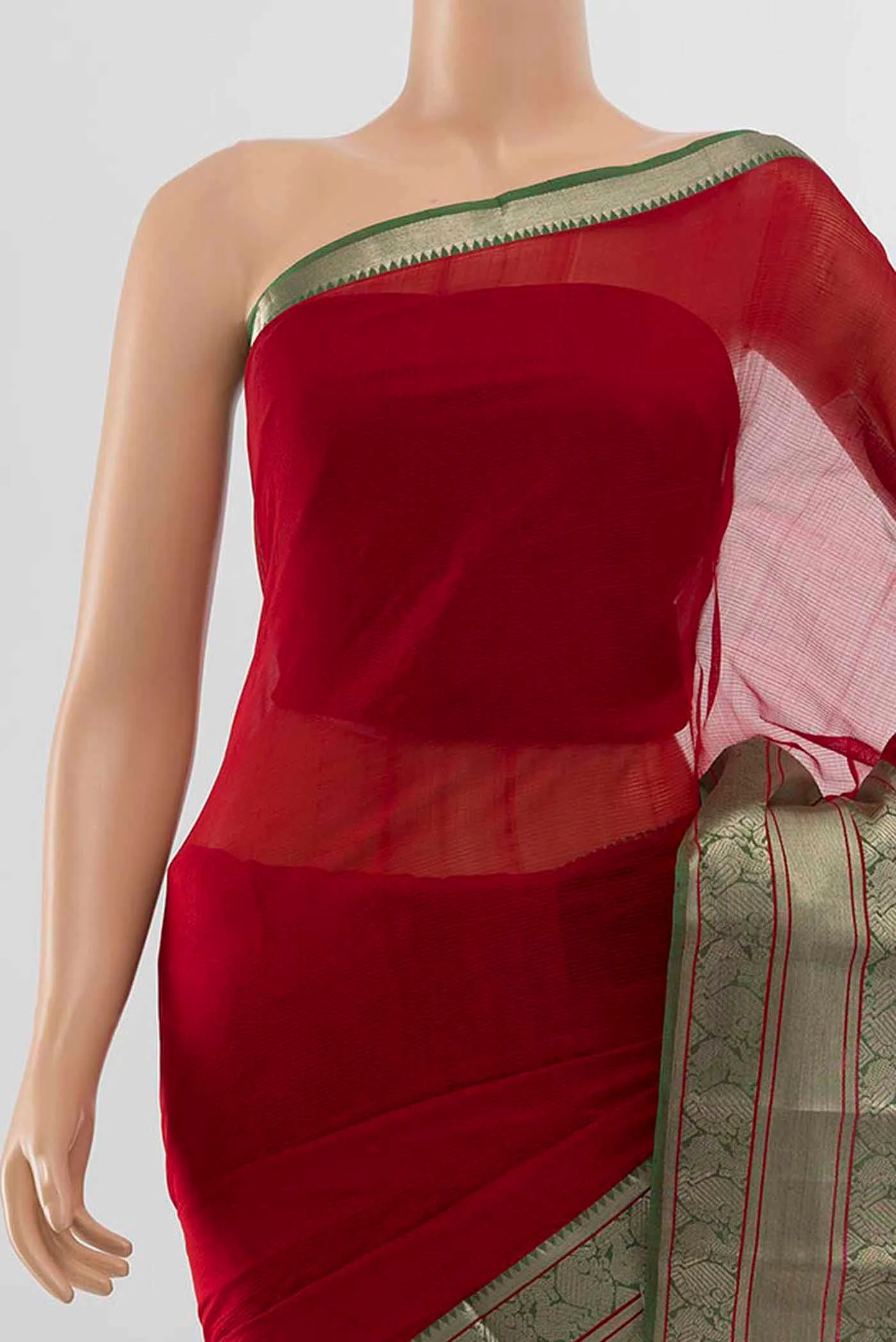 Red Mangalagiri Cotton Saree - Image 2