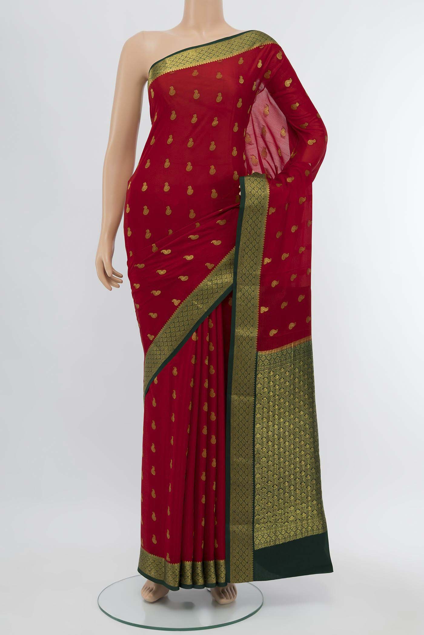 Red Mysore Crepe Saree