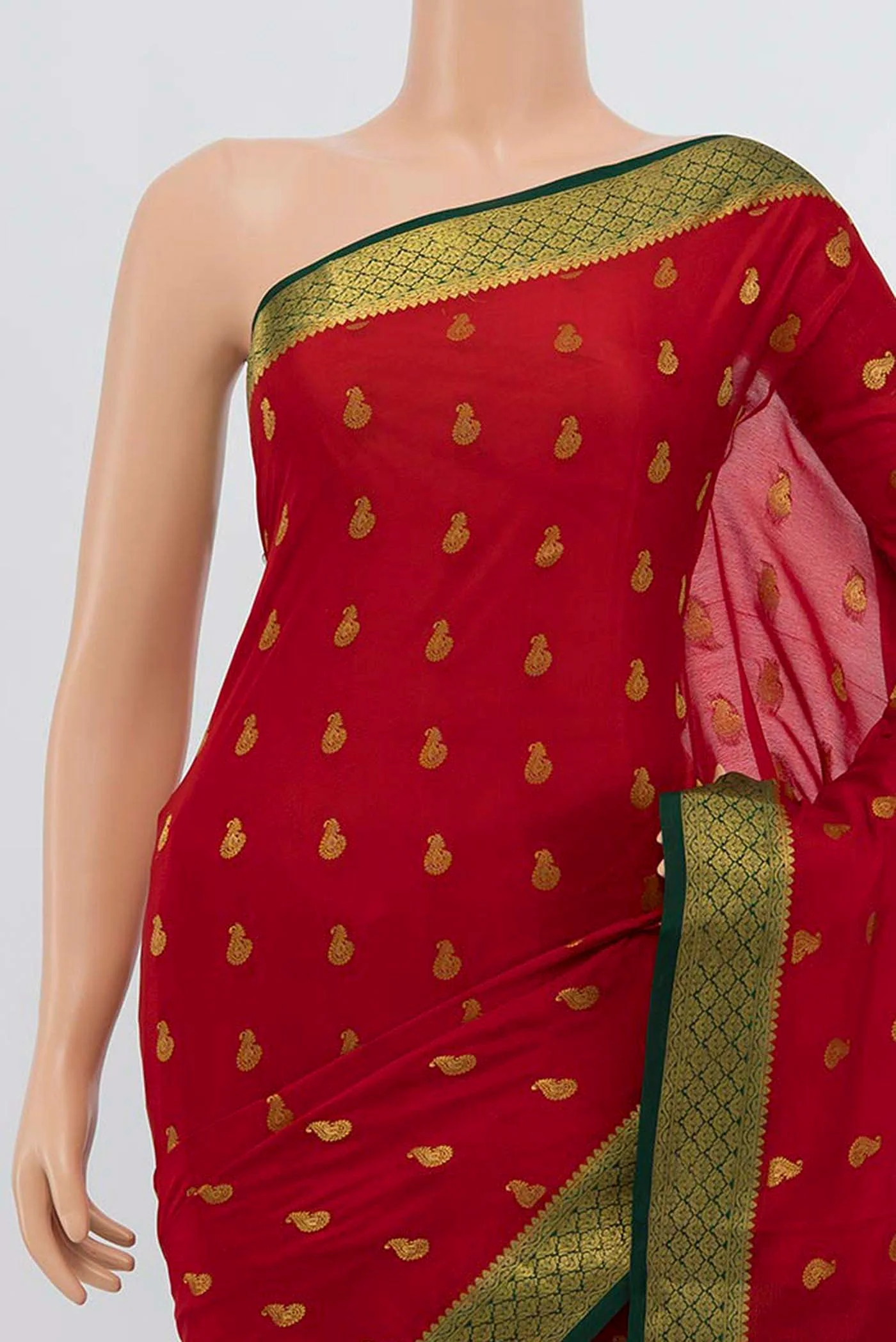 Red Mysore Crepe Saree - Image 2