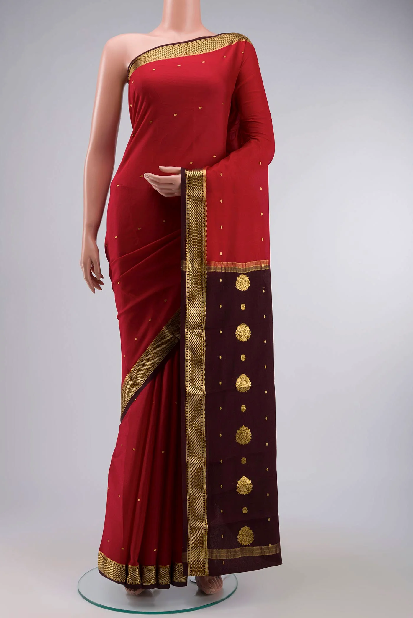 Red Mysore Crepe Saree