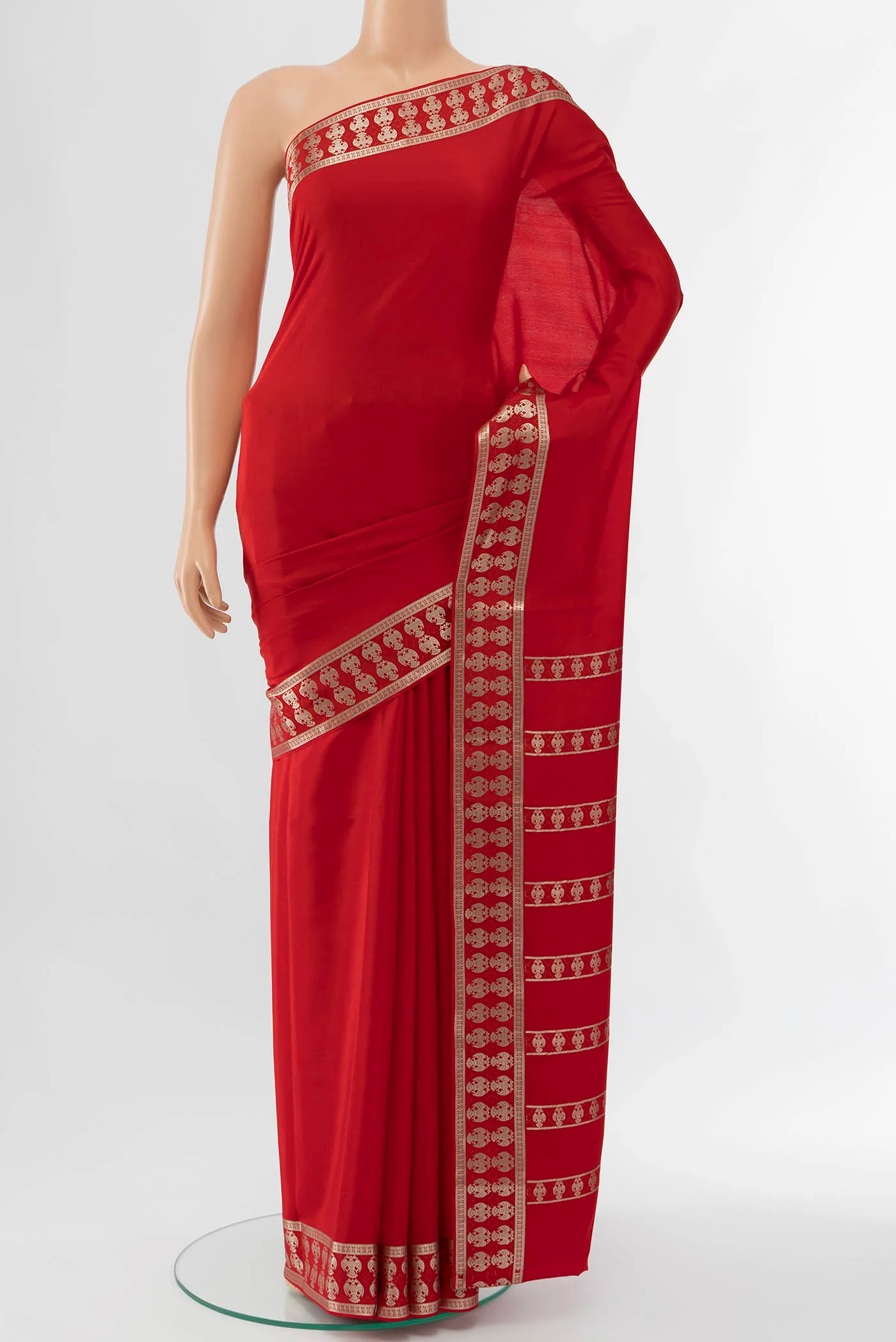 Red Mysore Crepe Saree