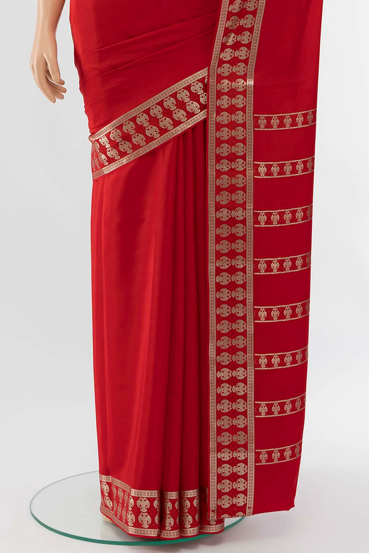 Red Mysore Crepe Saree - Image 3