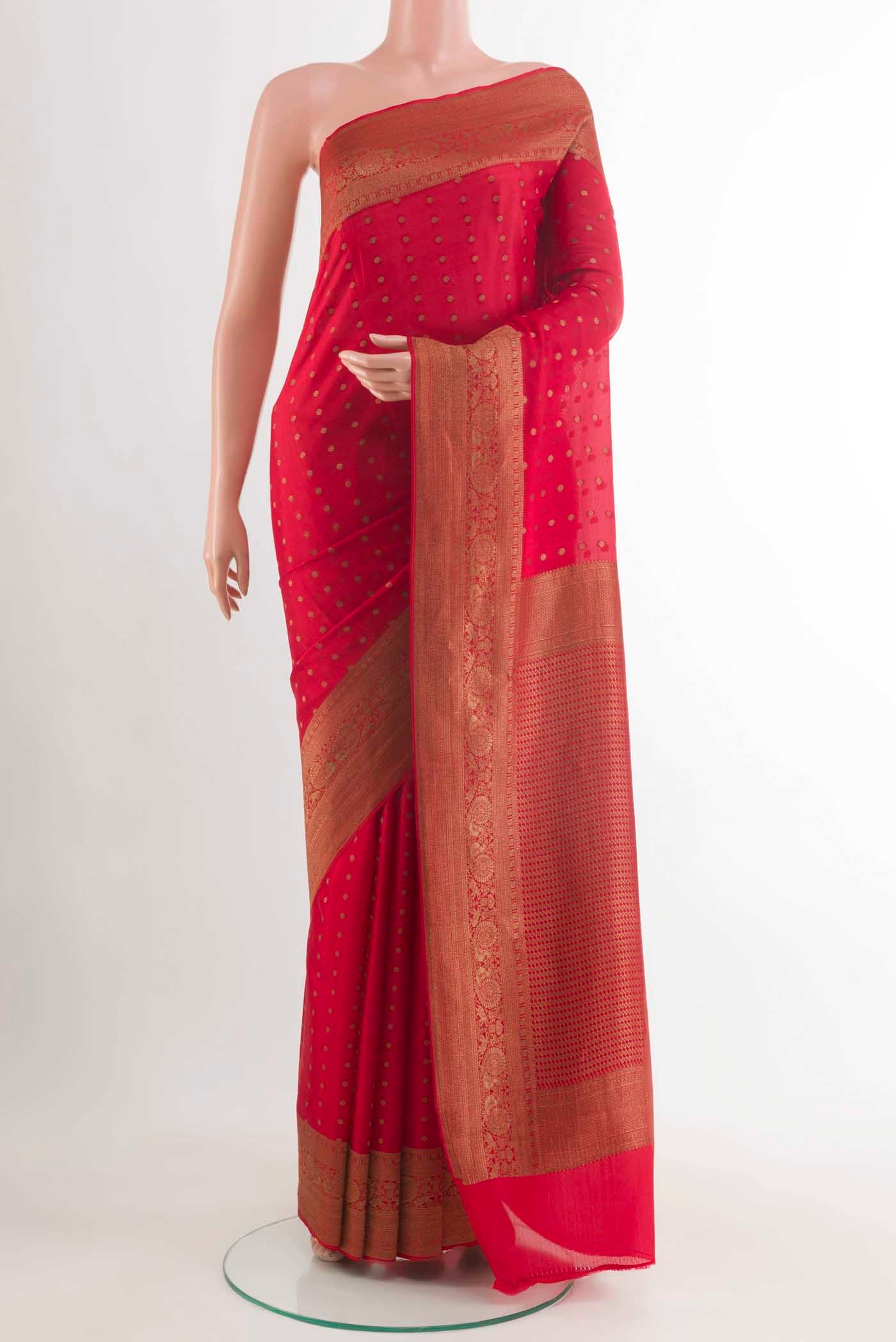 Red Mysore Crepe Saree