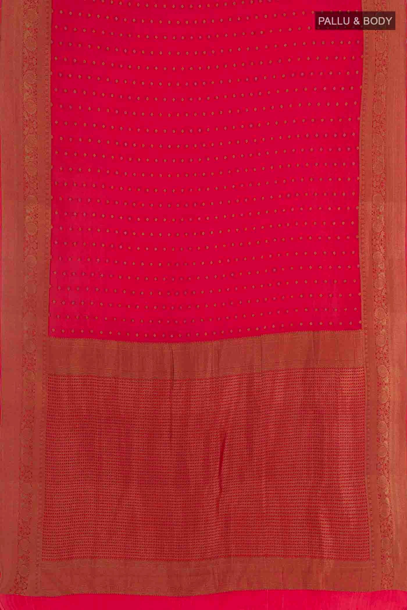 Red Mysore Crepe Saree - Image 3