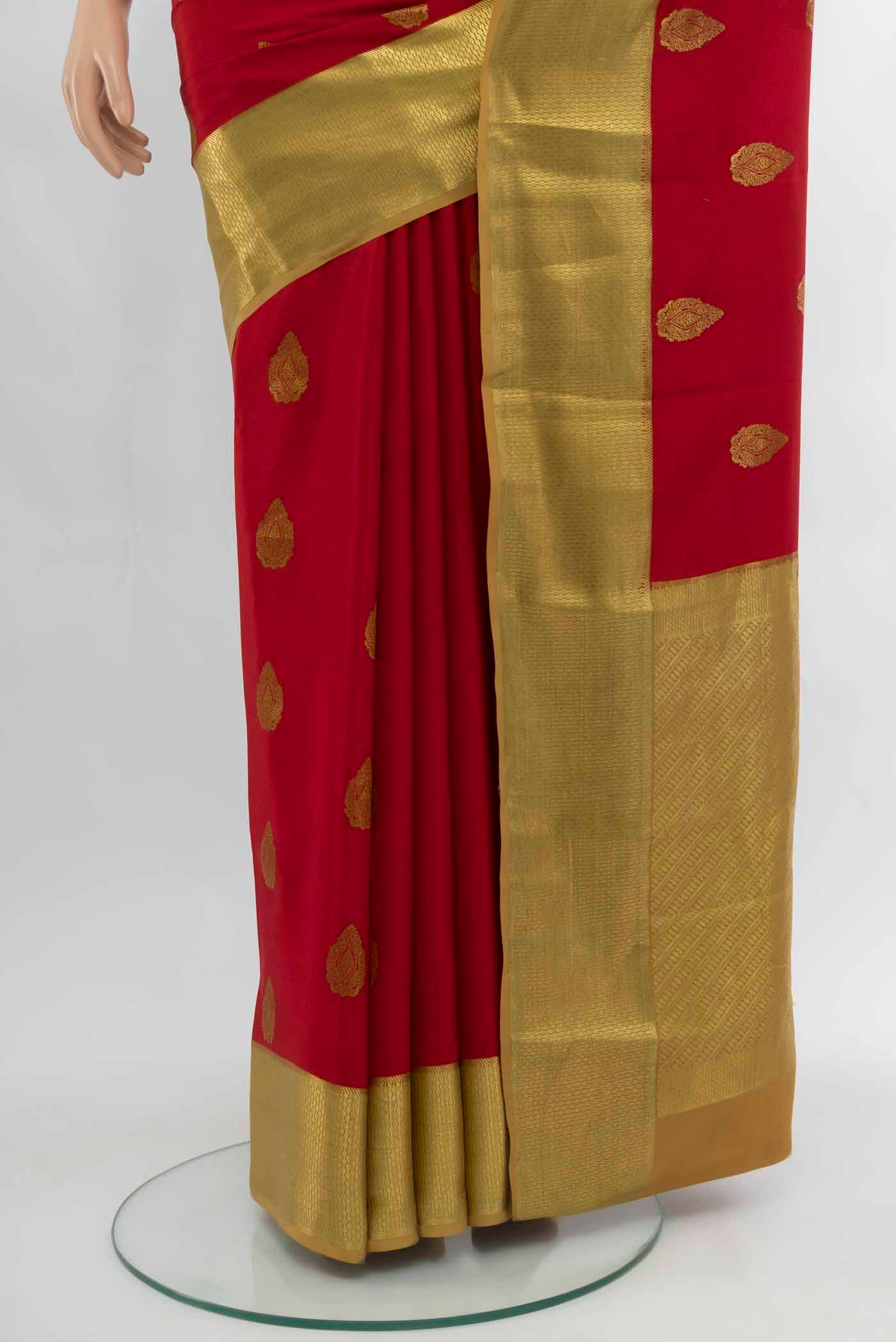 Red Mysore Crepe Saree - Image 3