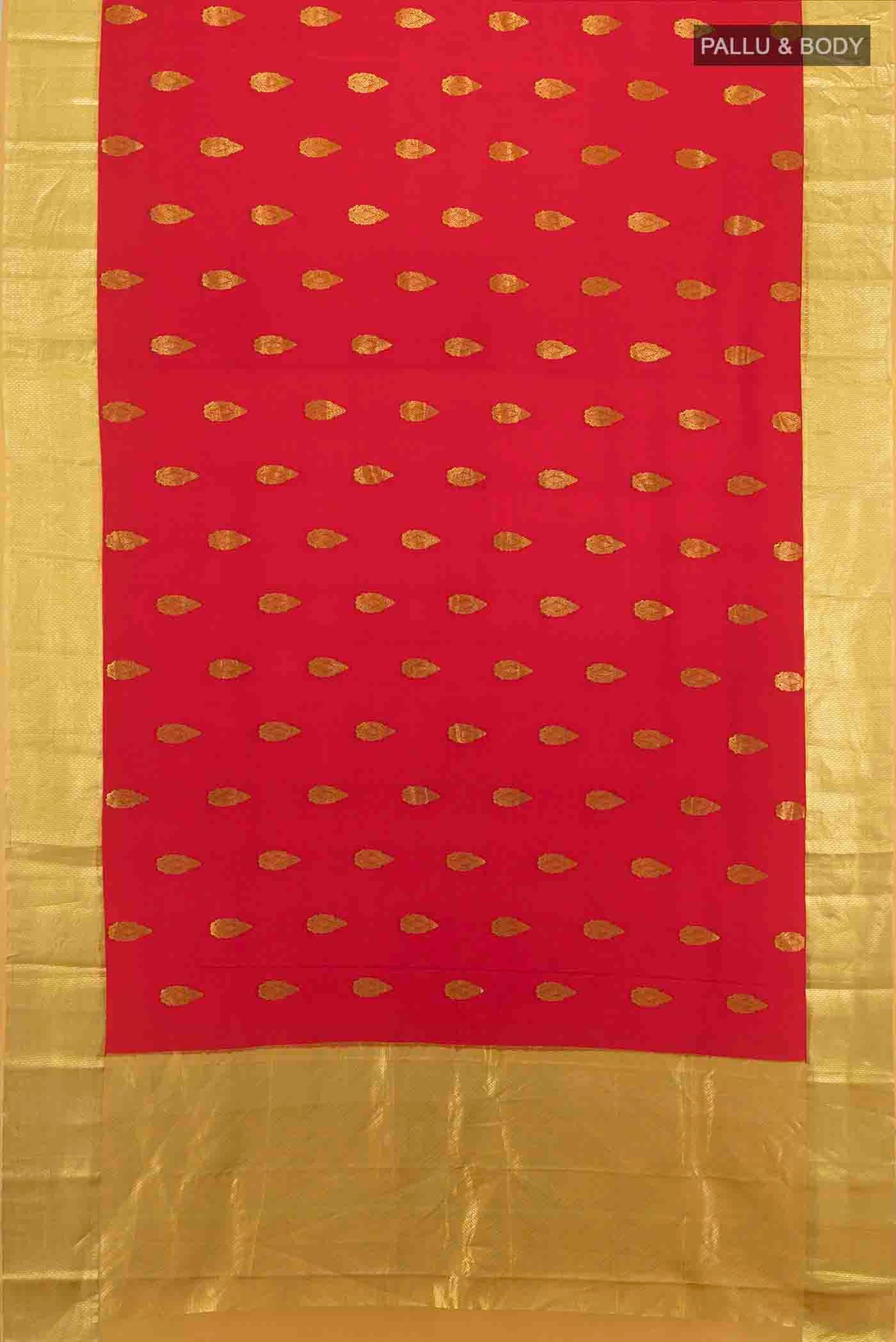 Red Mysore Crepe Saree - Image 5