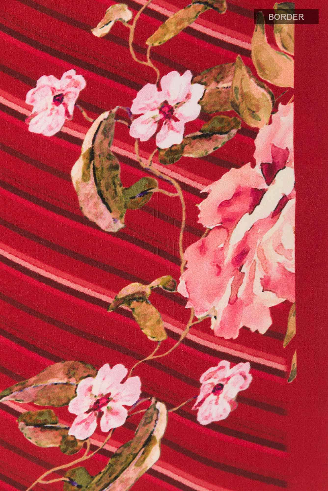 Red Mysore Crepe Saree - Image 4