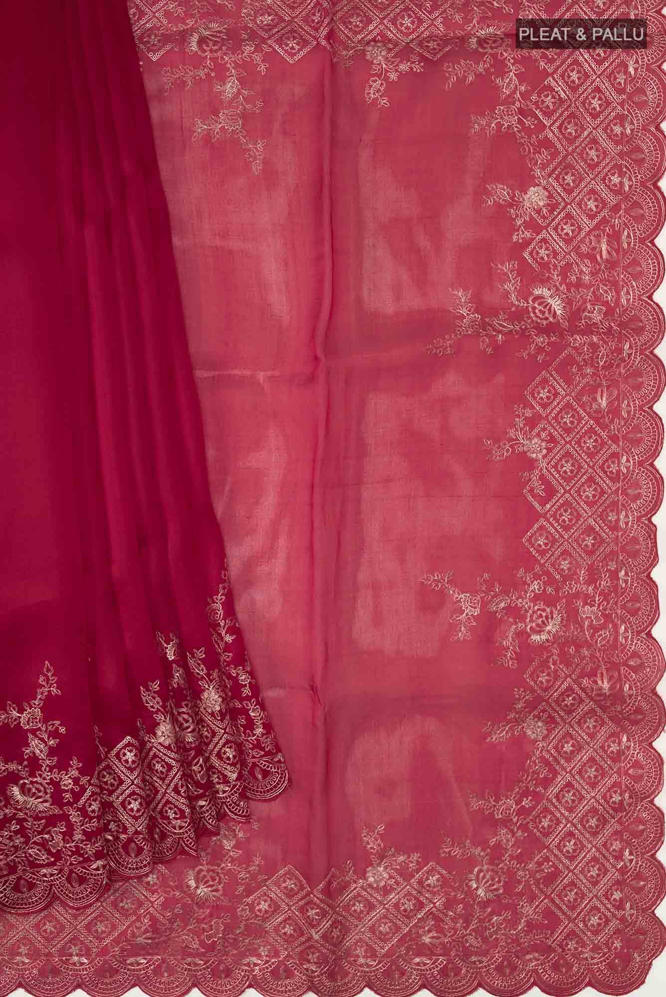 Red Organza Silk Saree - Image 2