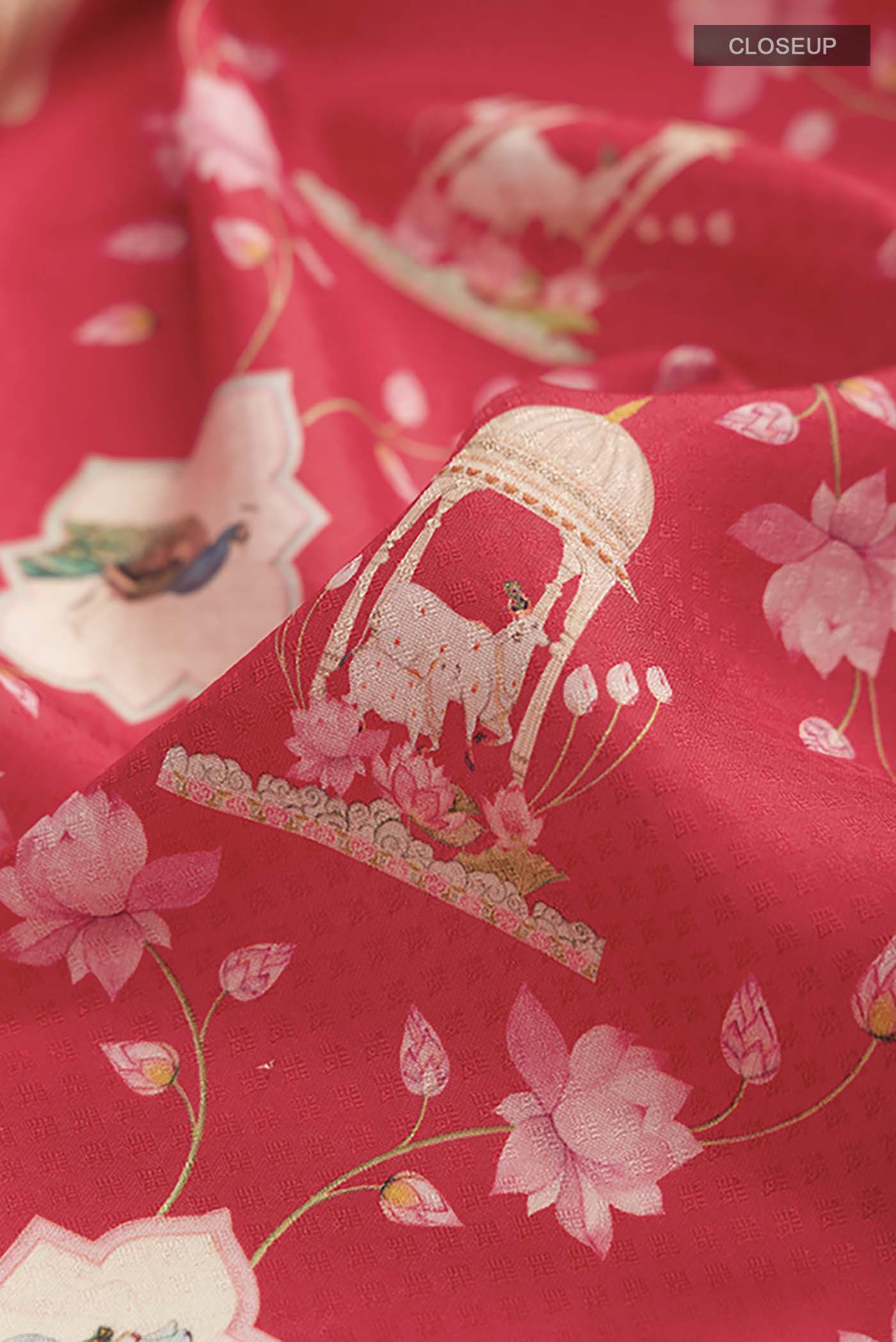 Red Printed Silk Saree - Image 2