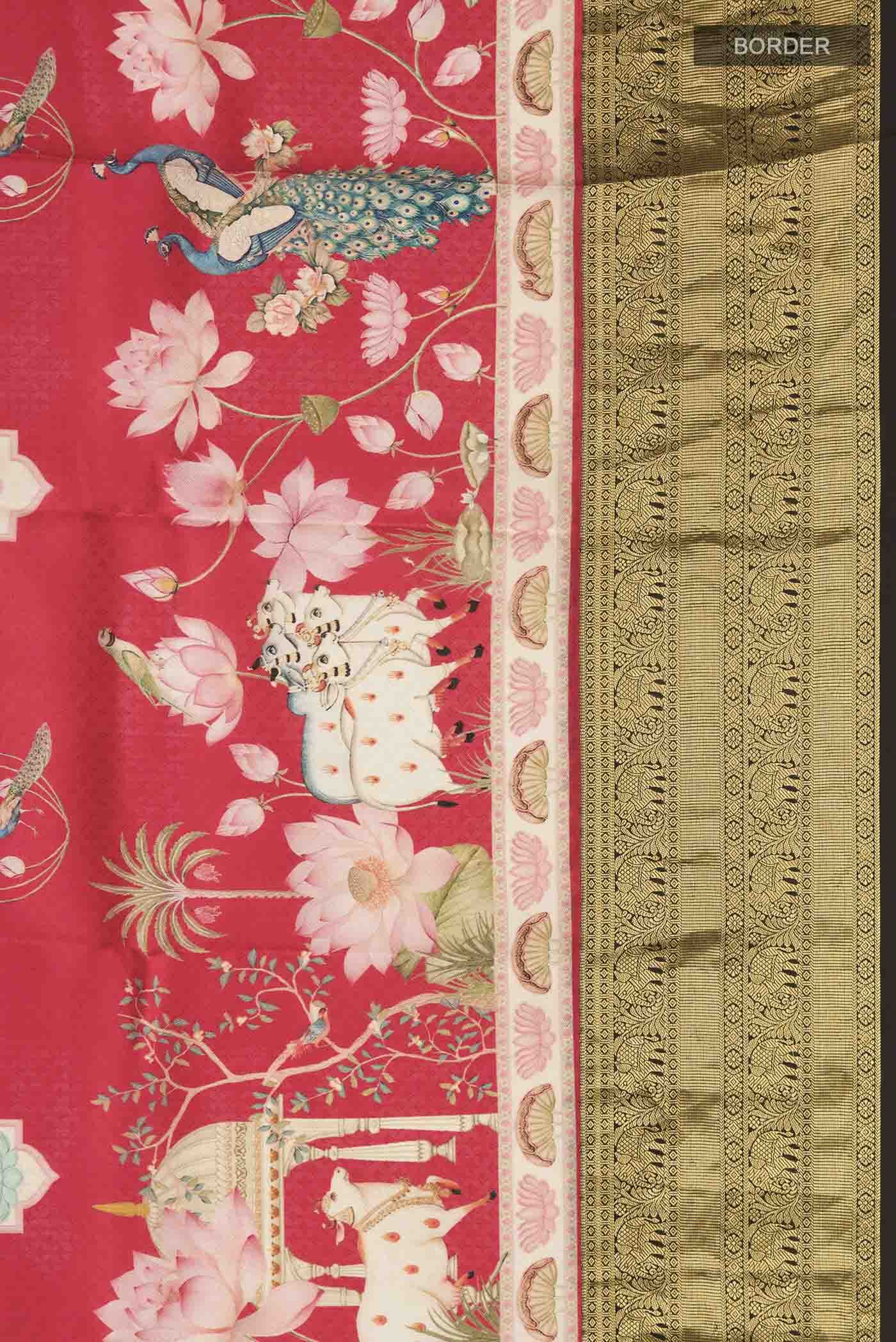 Red Printed Silk Saree - Image 3